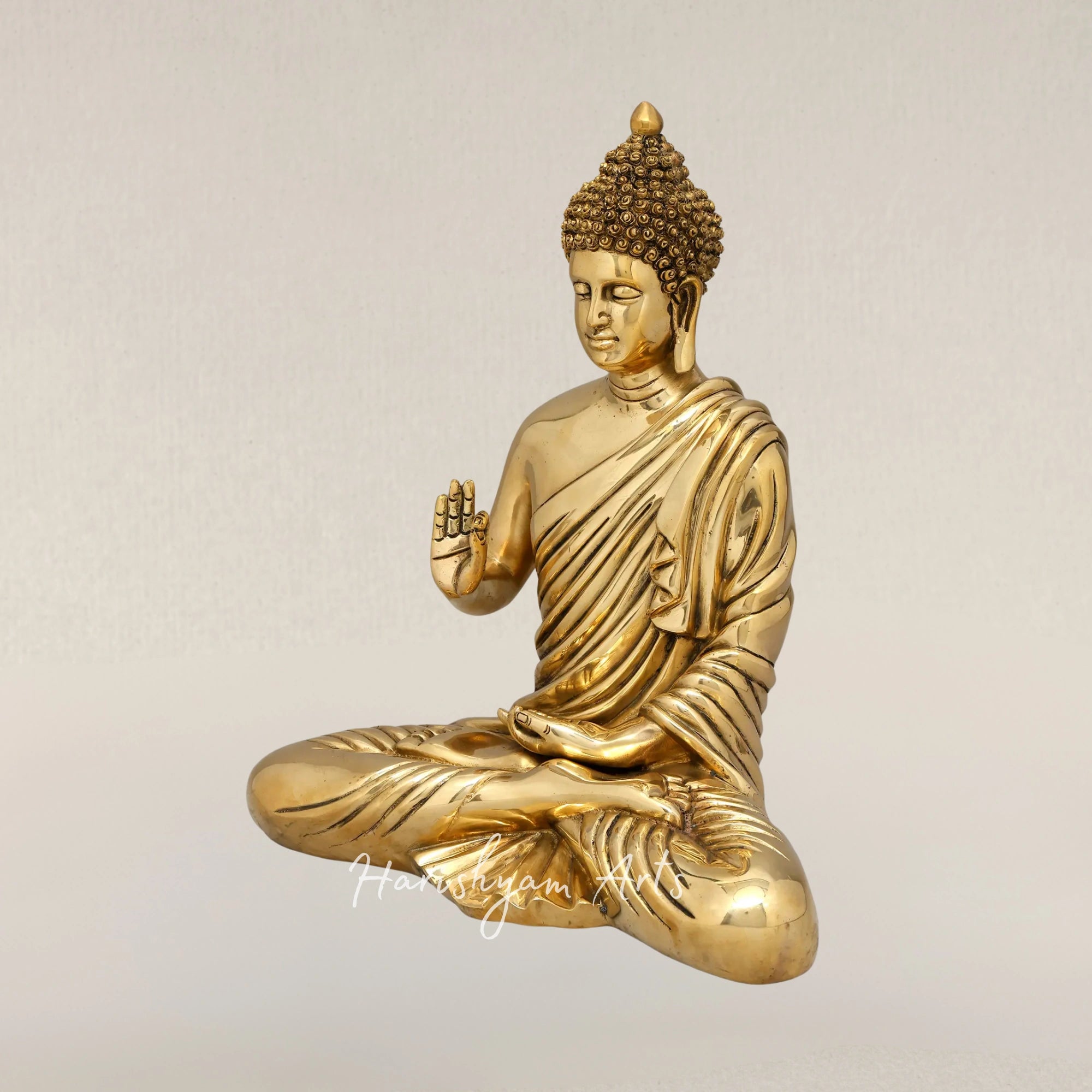 15" Sitting Lord Buddha Brass Statue in Blessing Gesture for Spiritual Spaces