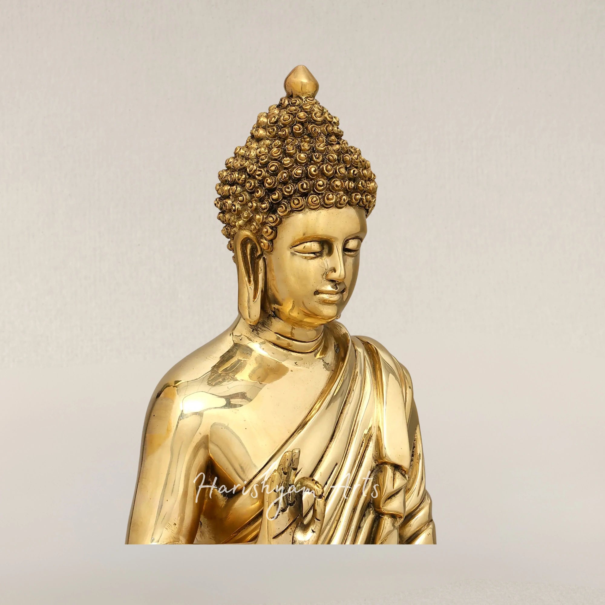 15" Sitting Lord Buddha Brass Statue in Blessing Gesture for Spiritual Spaces