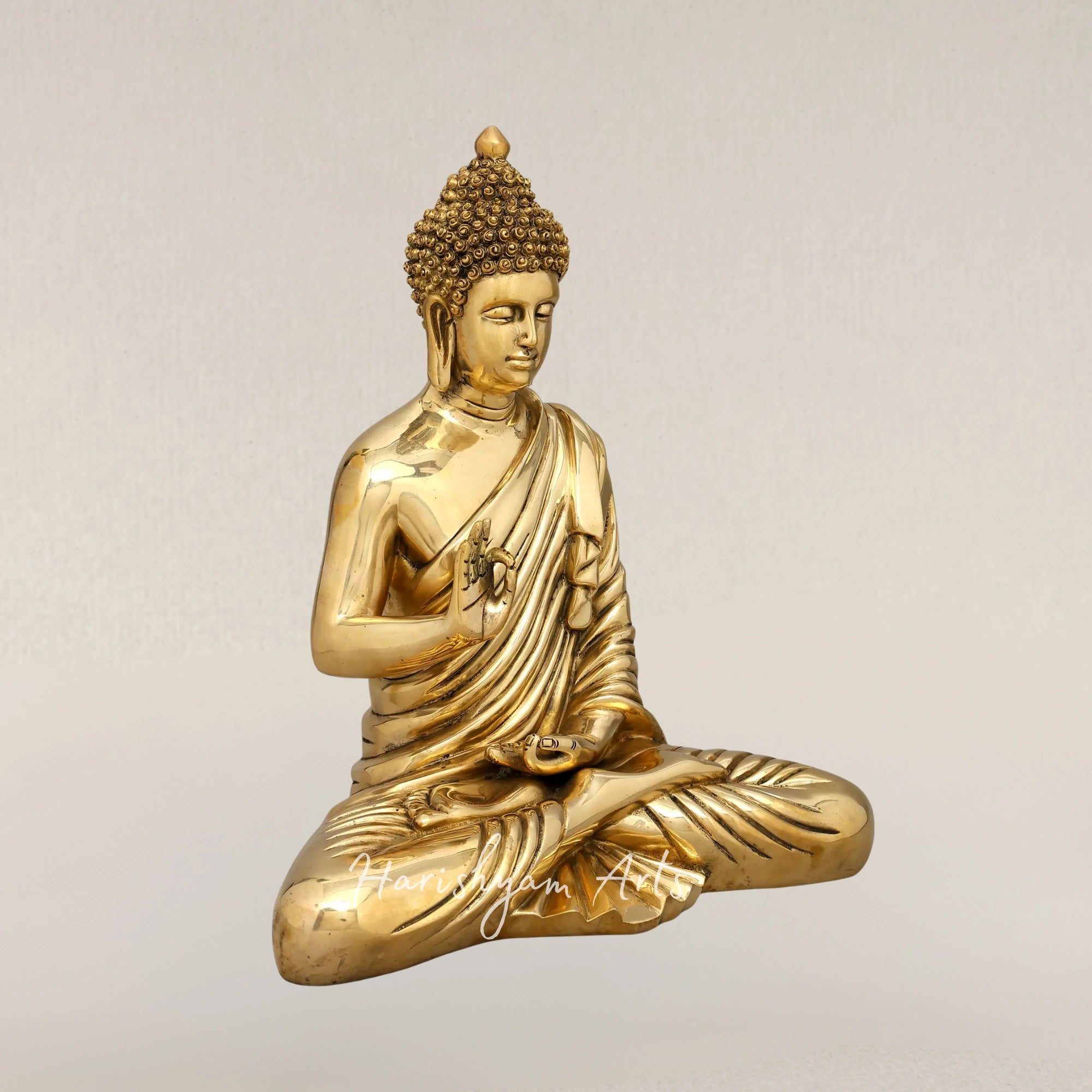 15" Sitting Lord Buddha Brass Statue in Blessing Gesture for Spiritual Spaces