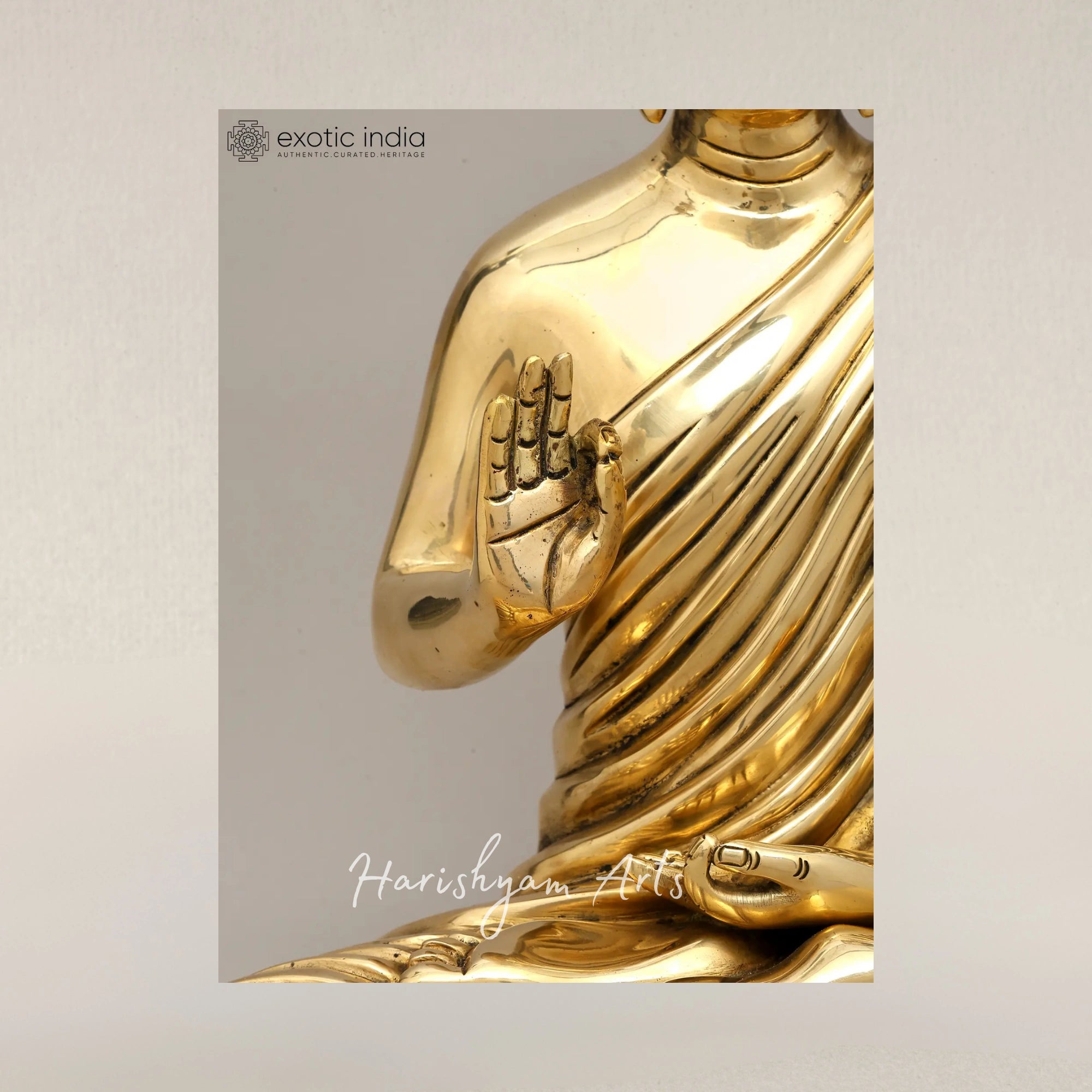 15" Sitting Lord Buddha Brass Statue in Blessing Gesture for Spiritual Spaces