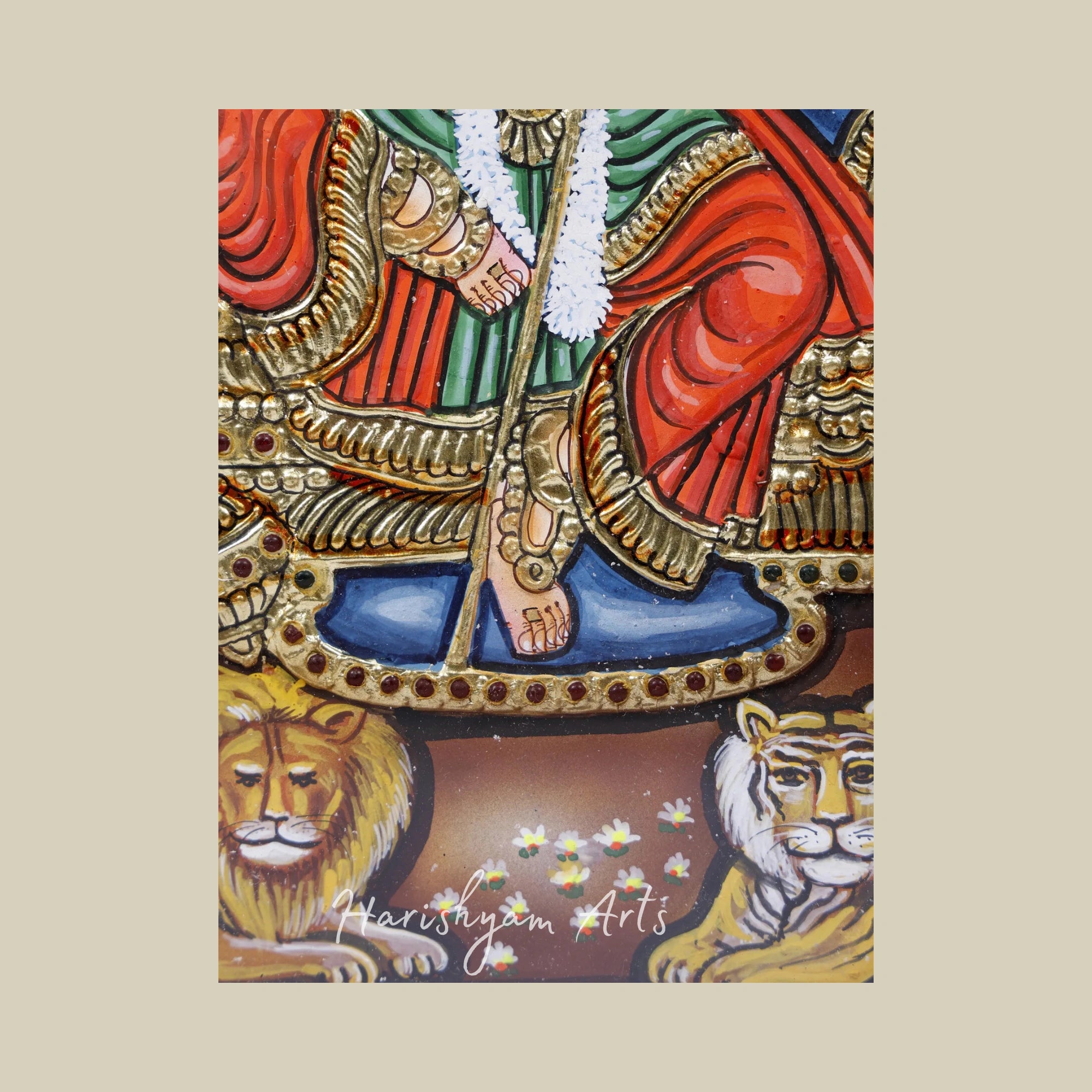 15" Ten-Armed Durga Tanjore Painting in a Decorative Framed Artwork for Home