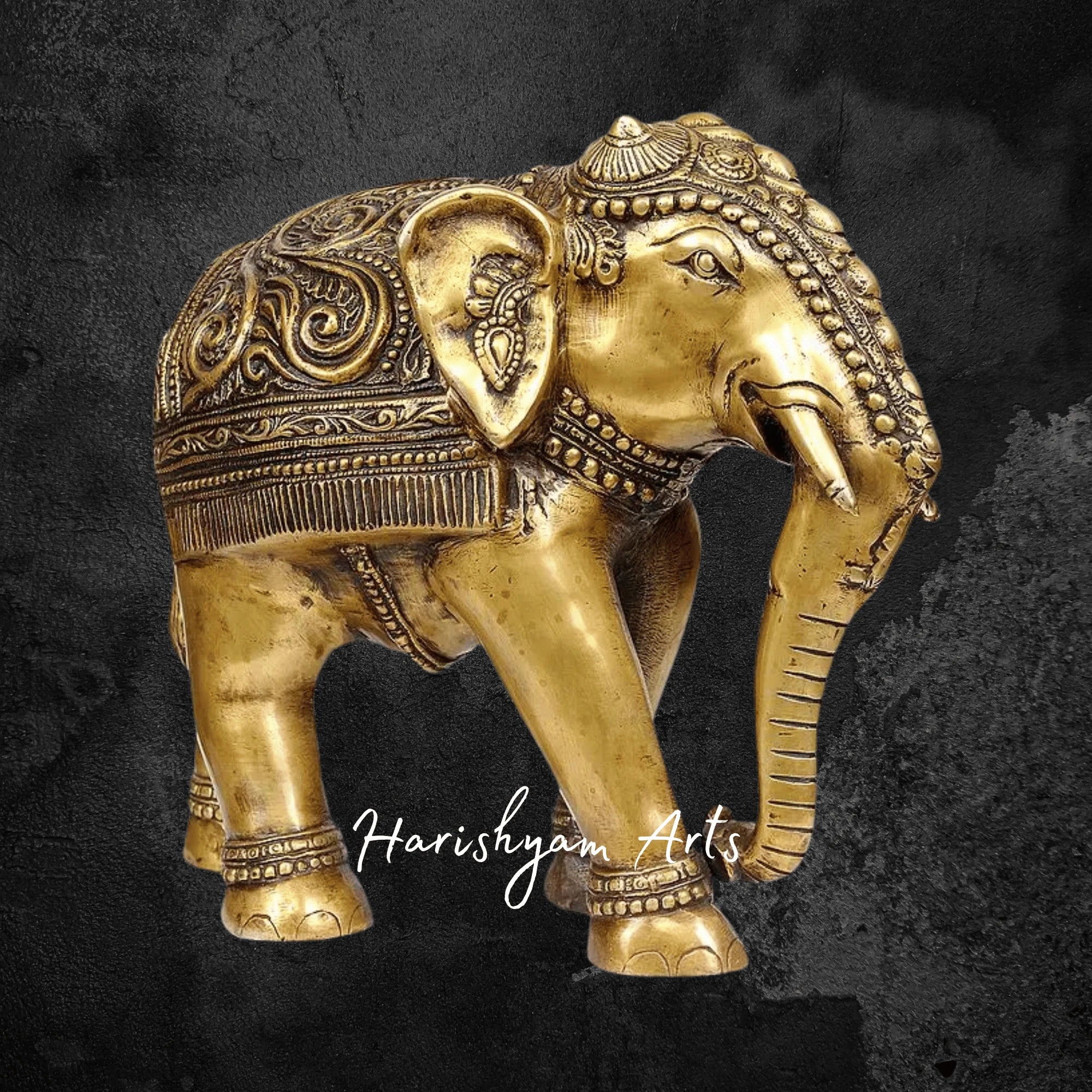 15" Traditional Brass Elephant Sculpture with Decorative Cloth Design