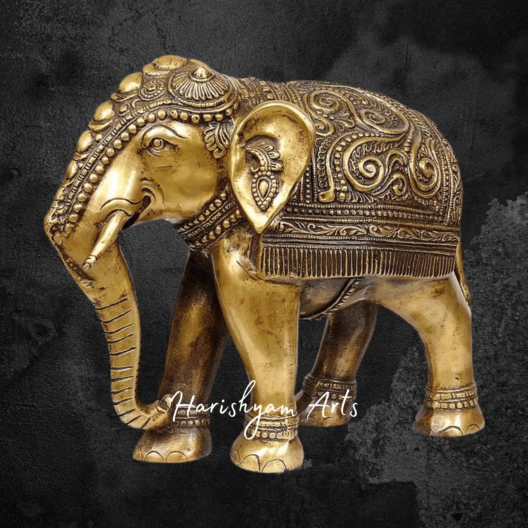 15" Traditional Brass Elephant Sculpture with Decorative Cloth Design