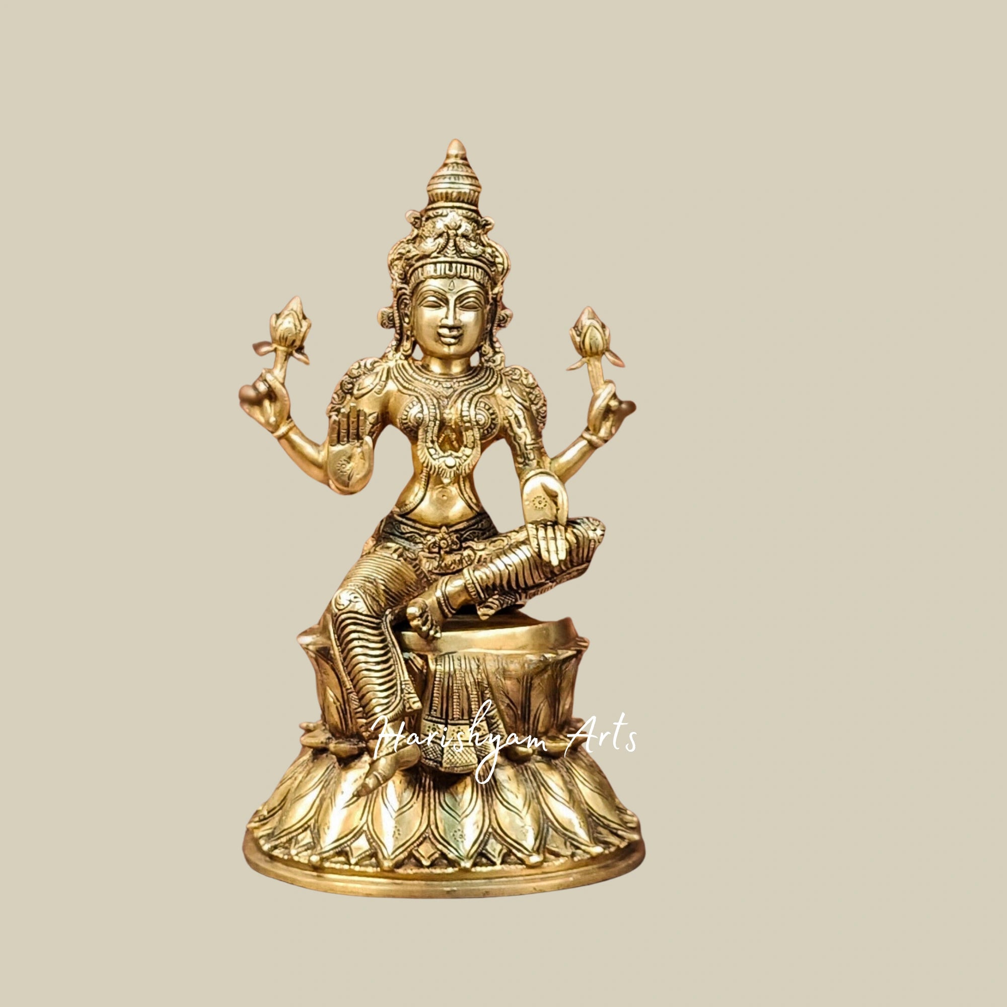 15" Traditional Brass Idol Trio of Ganesha, Lakshmi, and Saraswati for Mandir