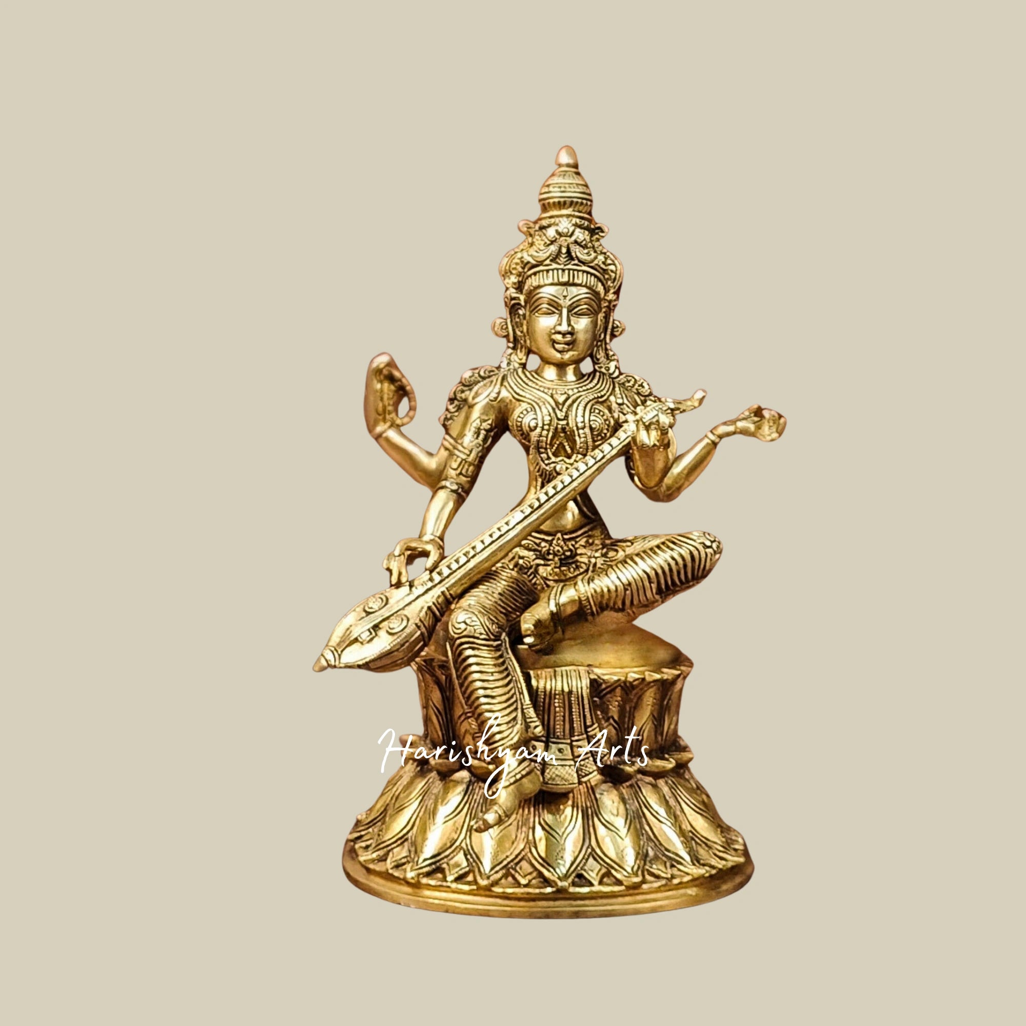 15" Traditional Brass Idol Trio of Ganesha, Lakshmi, and Saraswati for Mandir