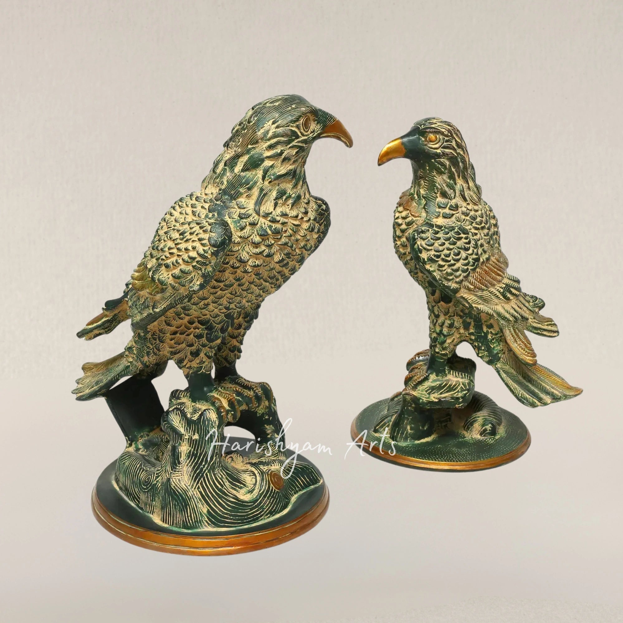 15" Twin Brass Eagles Majestic Tabletop Decorative Sculptures