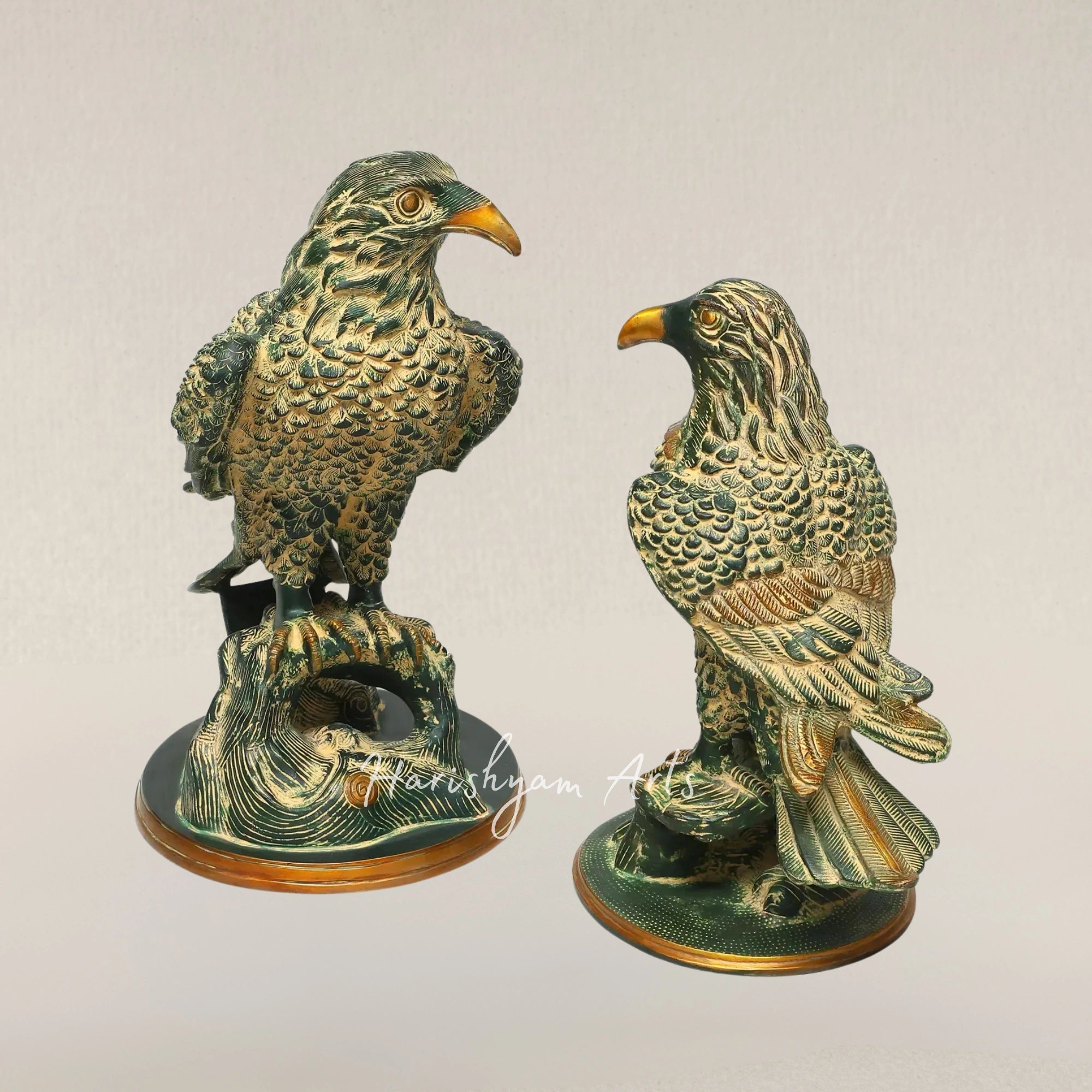 15" Twin Brass Eagles Majestic Tabletop Decorative Sculptures