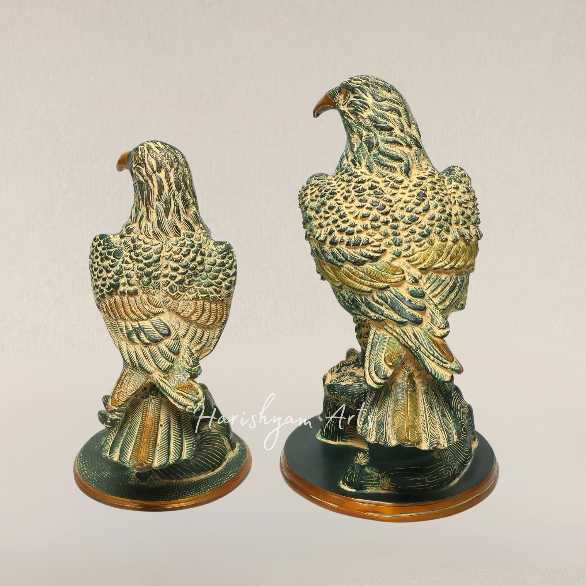 15" Twin Brass Eagles Majestic Tabletop Decorative Sculptures