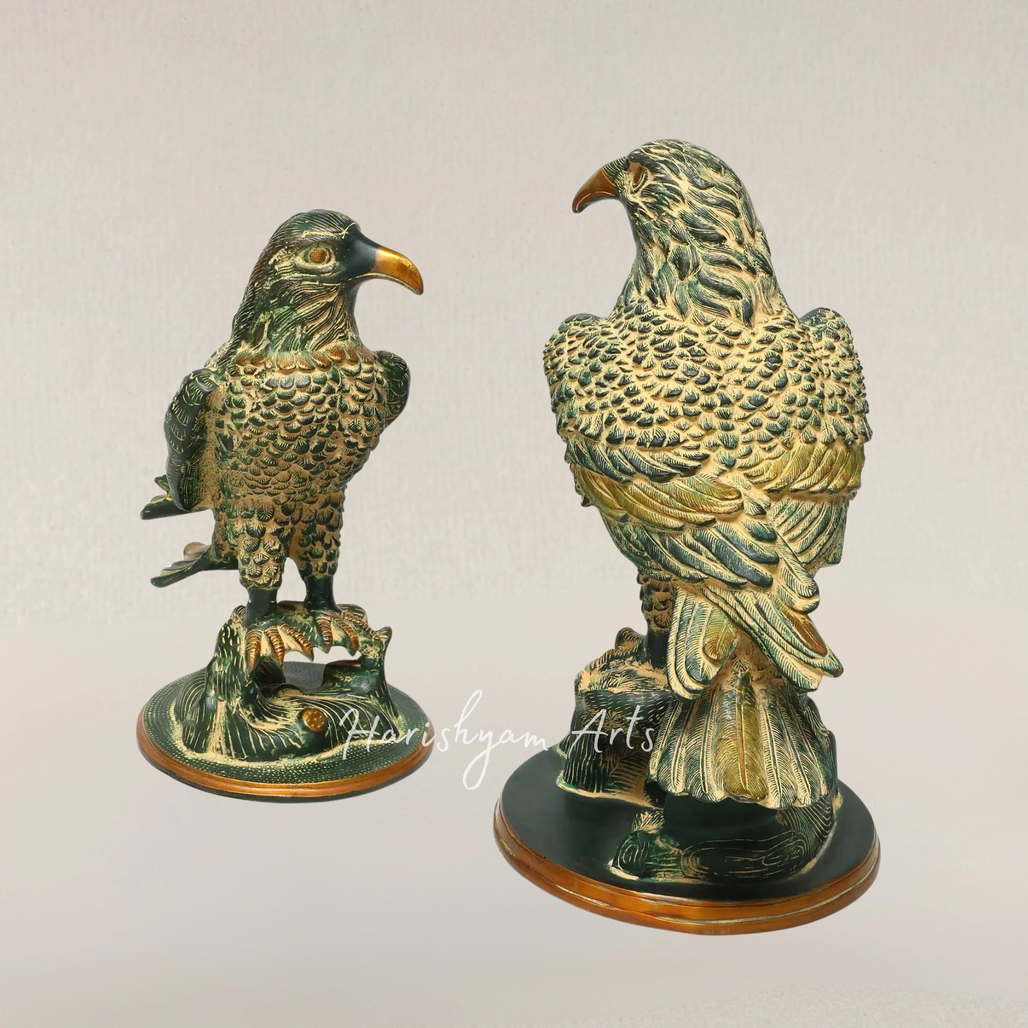 15" Twin Brass Eagles Majestic Tabletop Decorative Sculptures