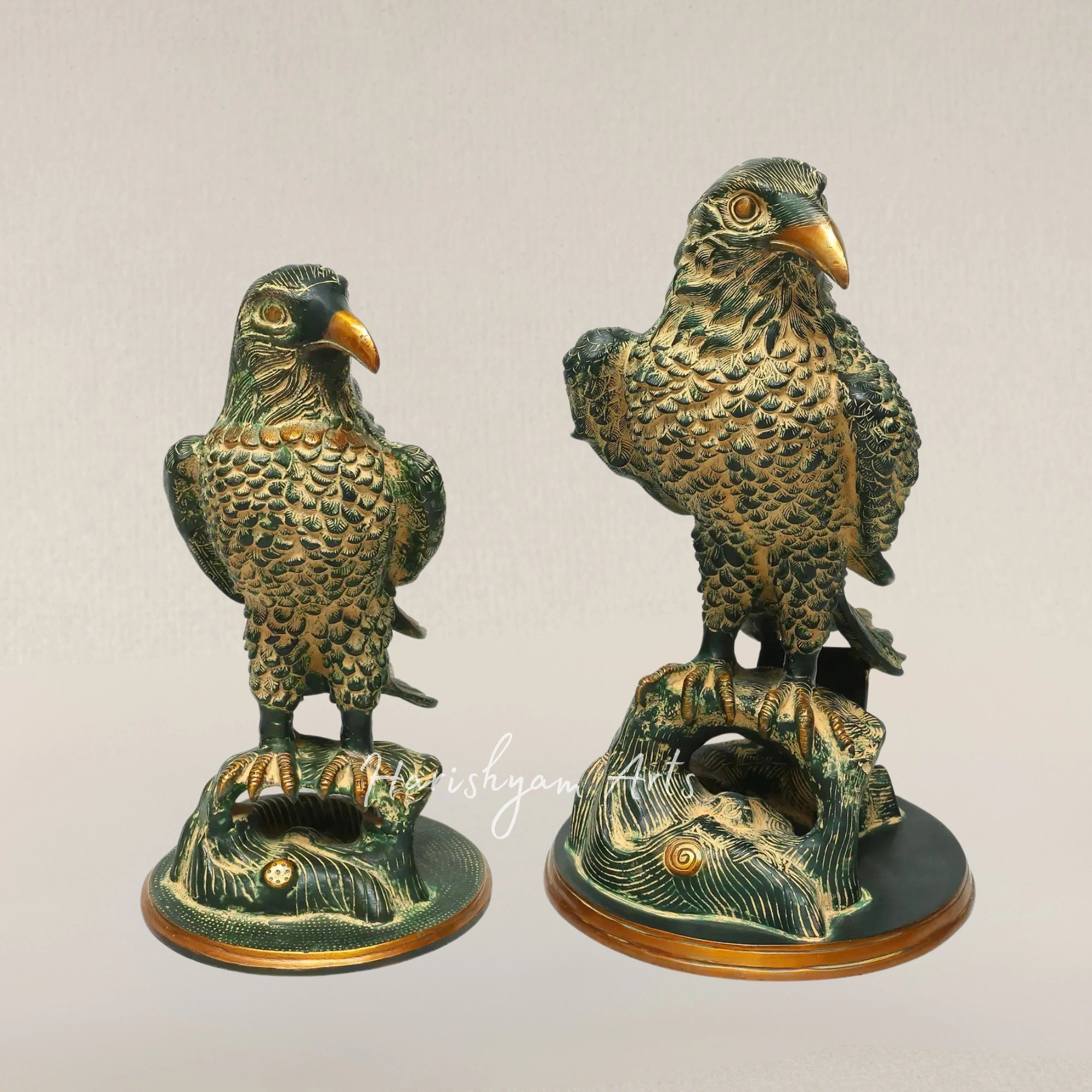 15" Twin Brass Eagles Majestic Tabletop Decorative Sculptures
