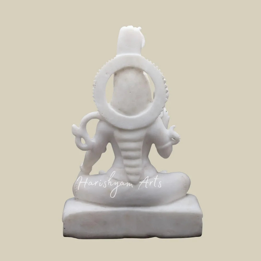 15" White Marble Lord Shiva Statue in Meditating Pose with Nandi and Trishul Design