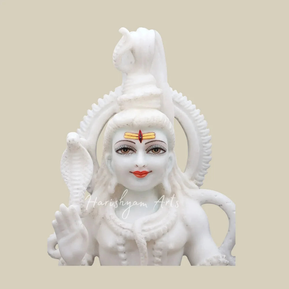 15" White Marble Lord Shiva Statue in Meditating Pose with Nandi and Trishul Design