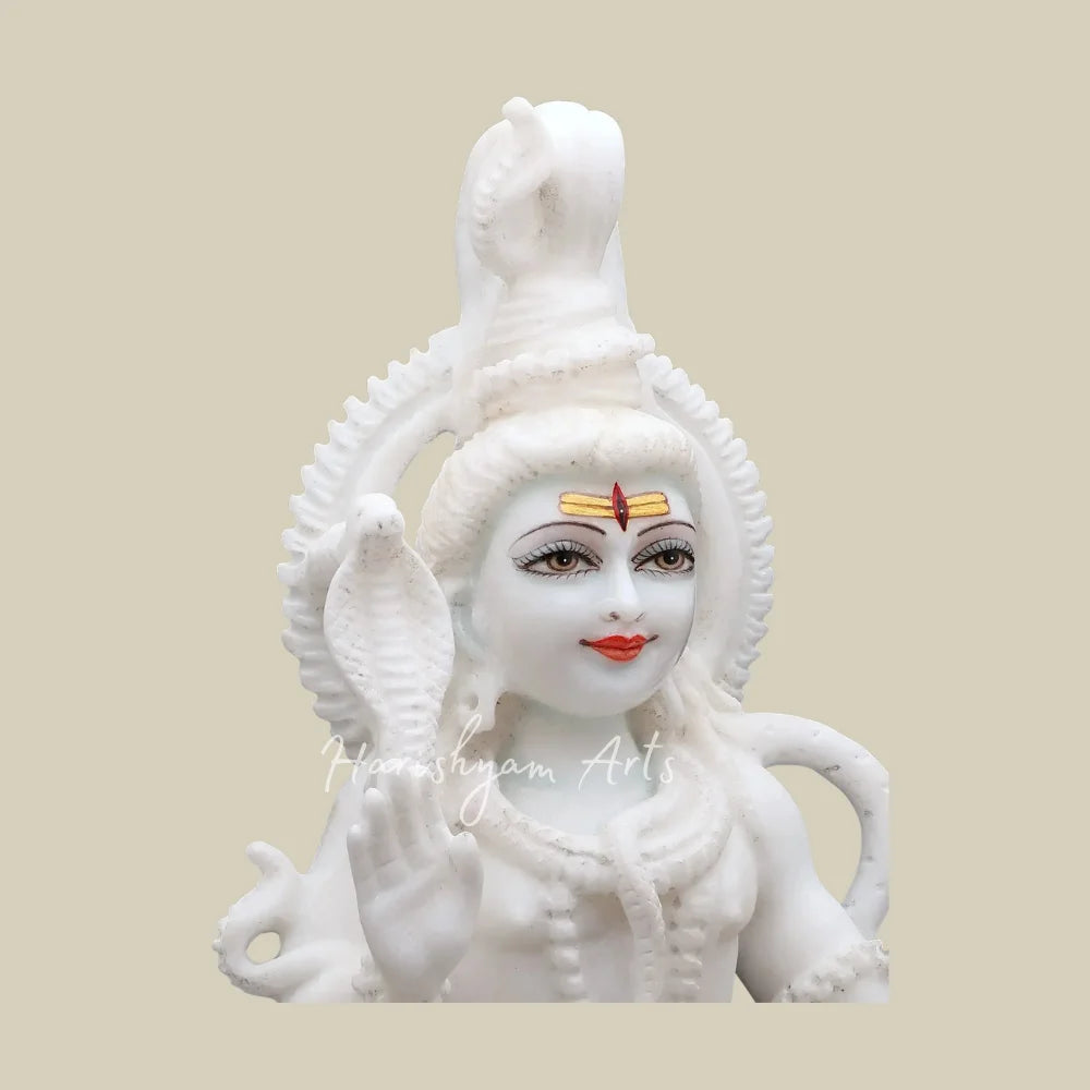 15" White Marble Lord Shiva Statue in Meditating Pose with Nandi and Trishul Design