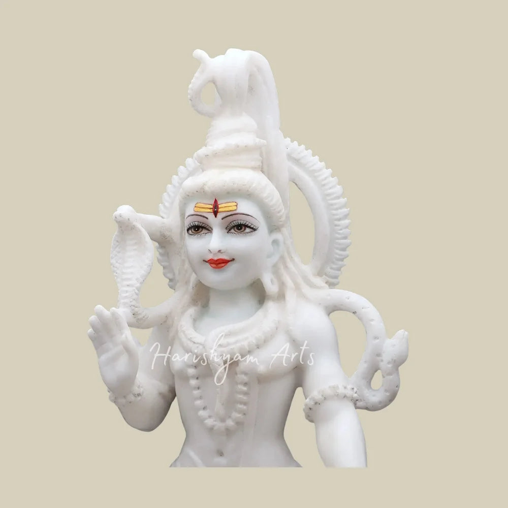 15" White Marble Lord Shiva Statue in Meditating Pose with Nandi and Trishul Design