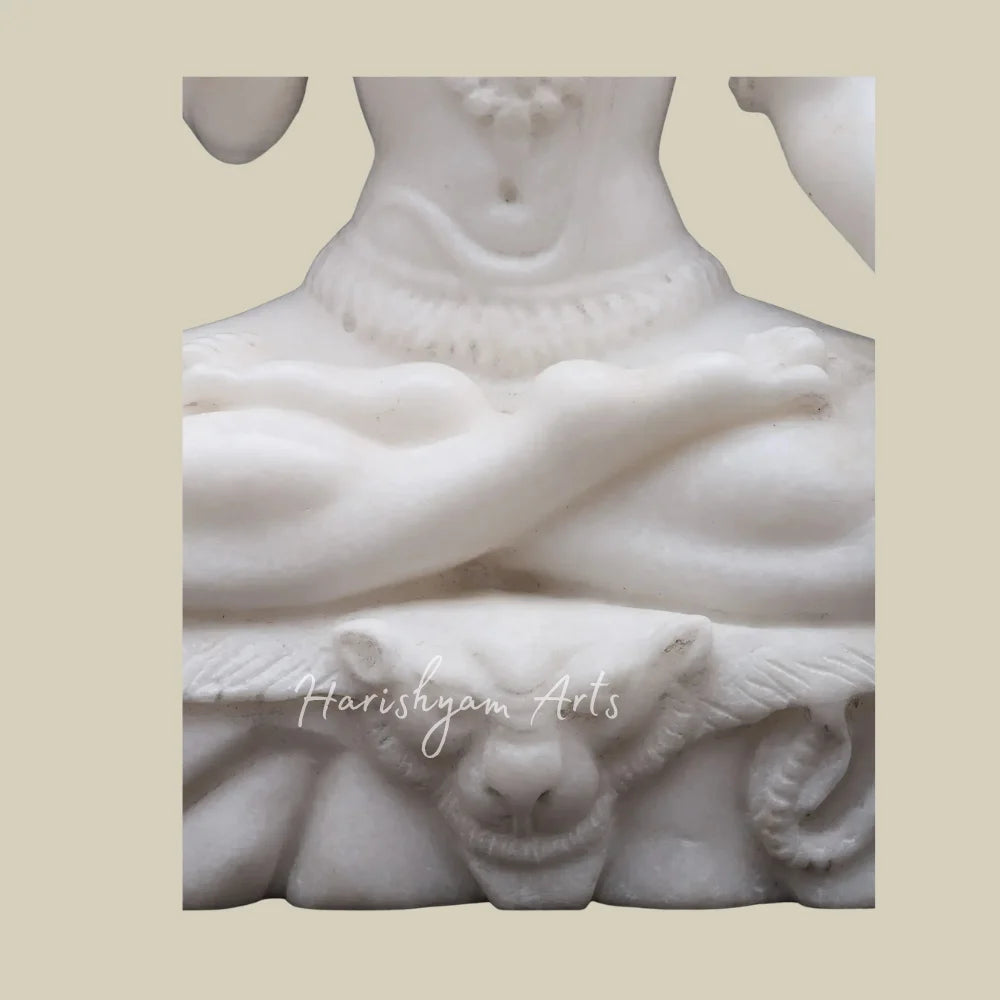 15" White Marble Lord Shiva Statue in Meditating Pose with Nandi and Trishul Design