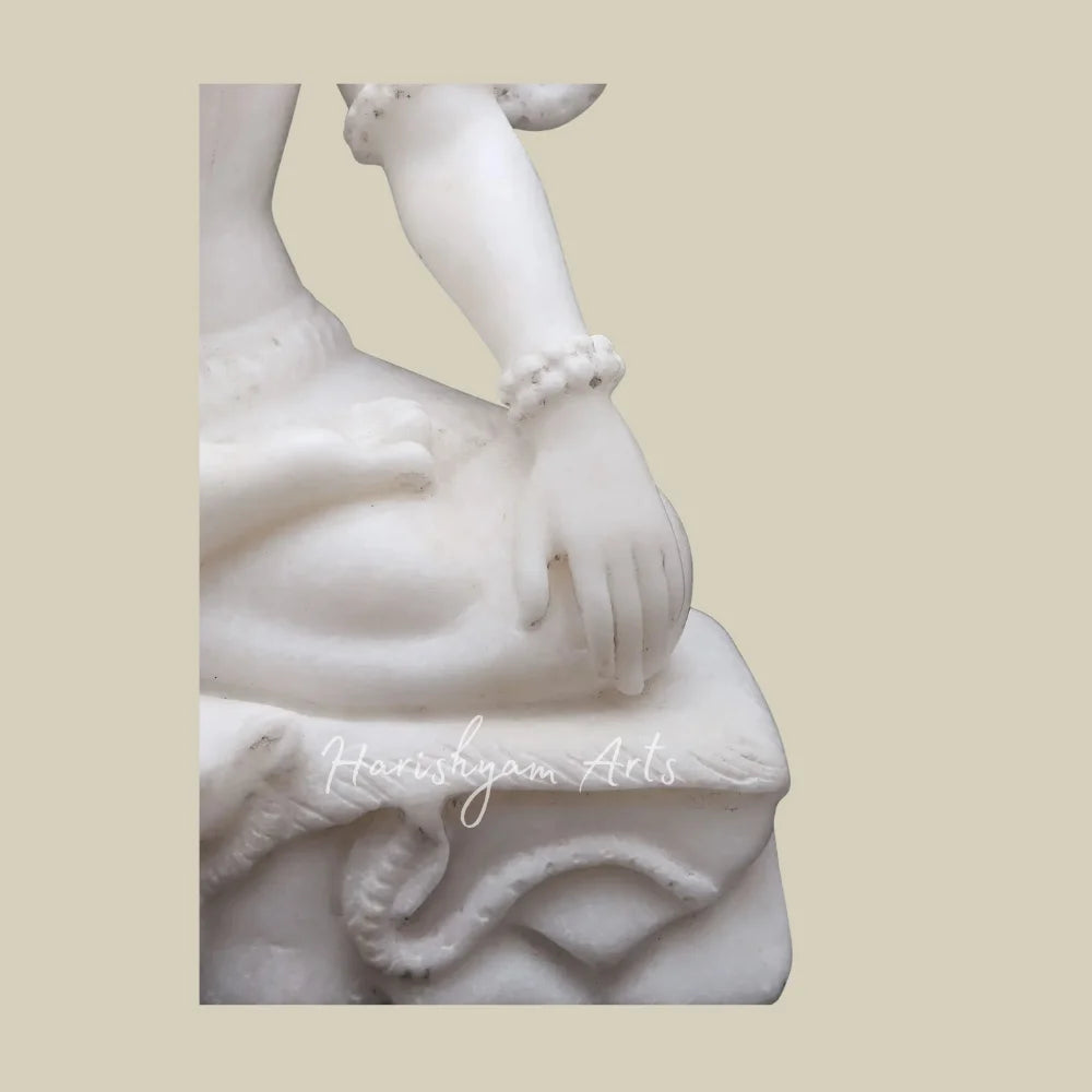 15" White Marble Lord Shiva Statue in Meditating Pose with Nandi and Trishul Design