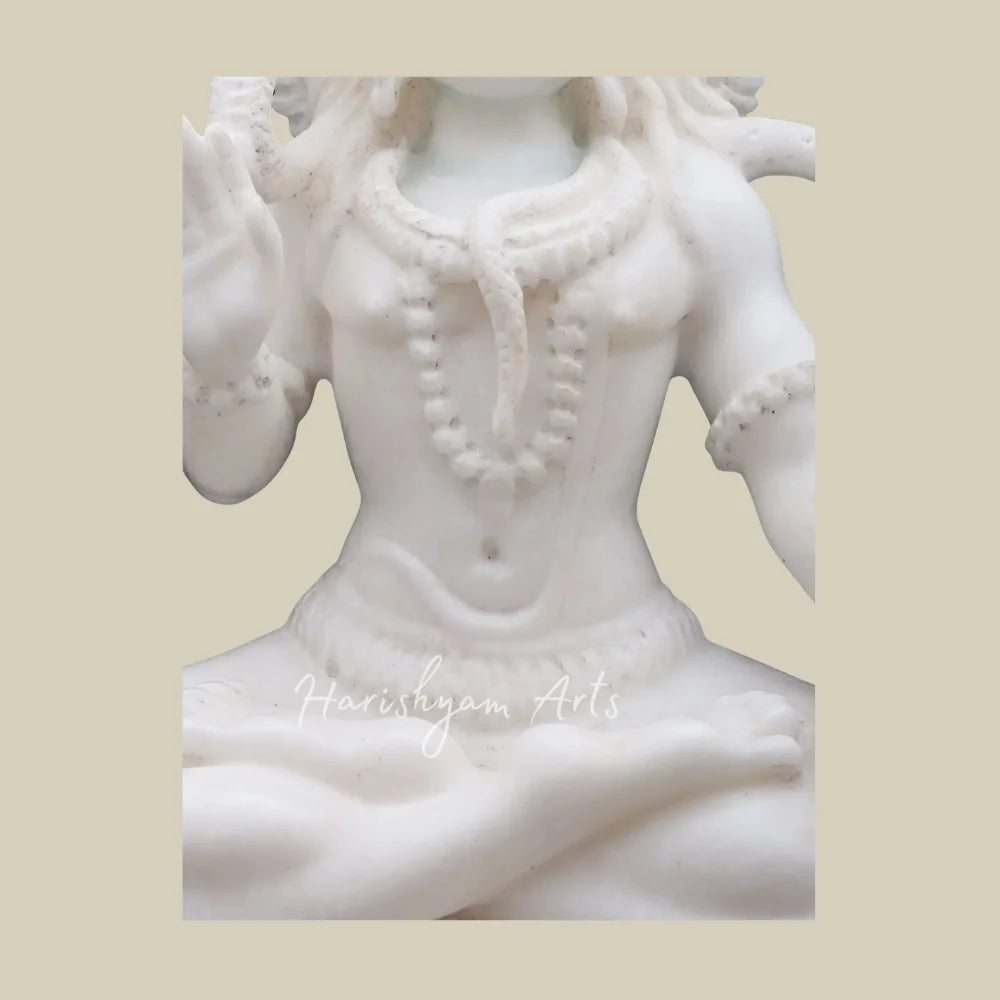 15" White Marble Lord Shiva Statue in Meditating Pose with Nandi and Trishul Design