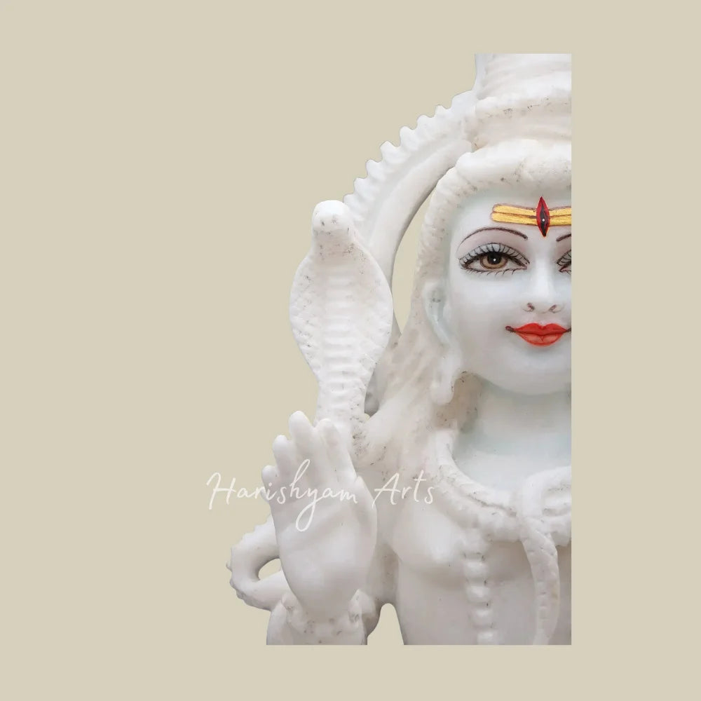 15" White Marble Lord Shiva Statue in Meditating Pose with Nandi and Trishul Design