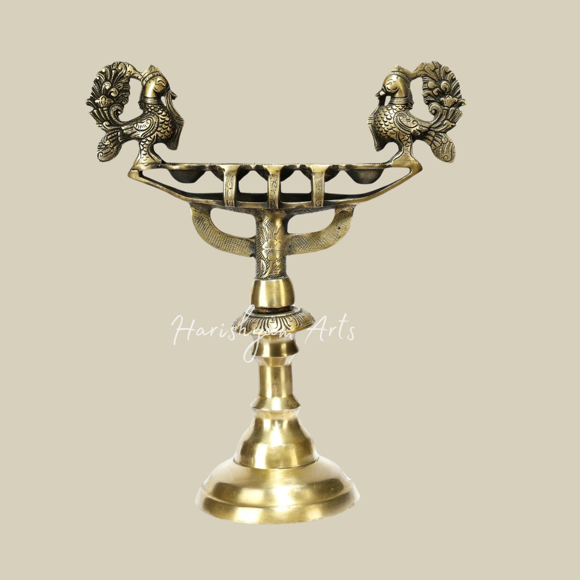 15" Brass Designer Lamp with Peacocks