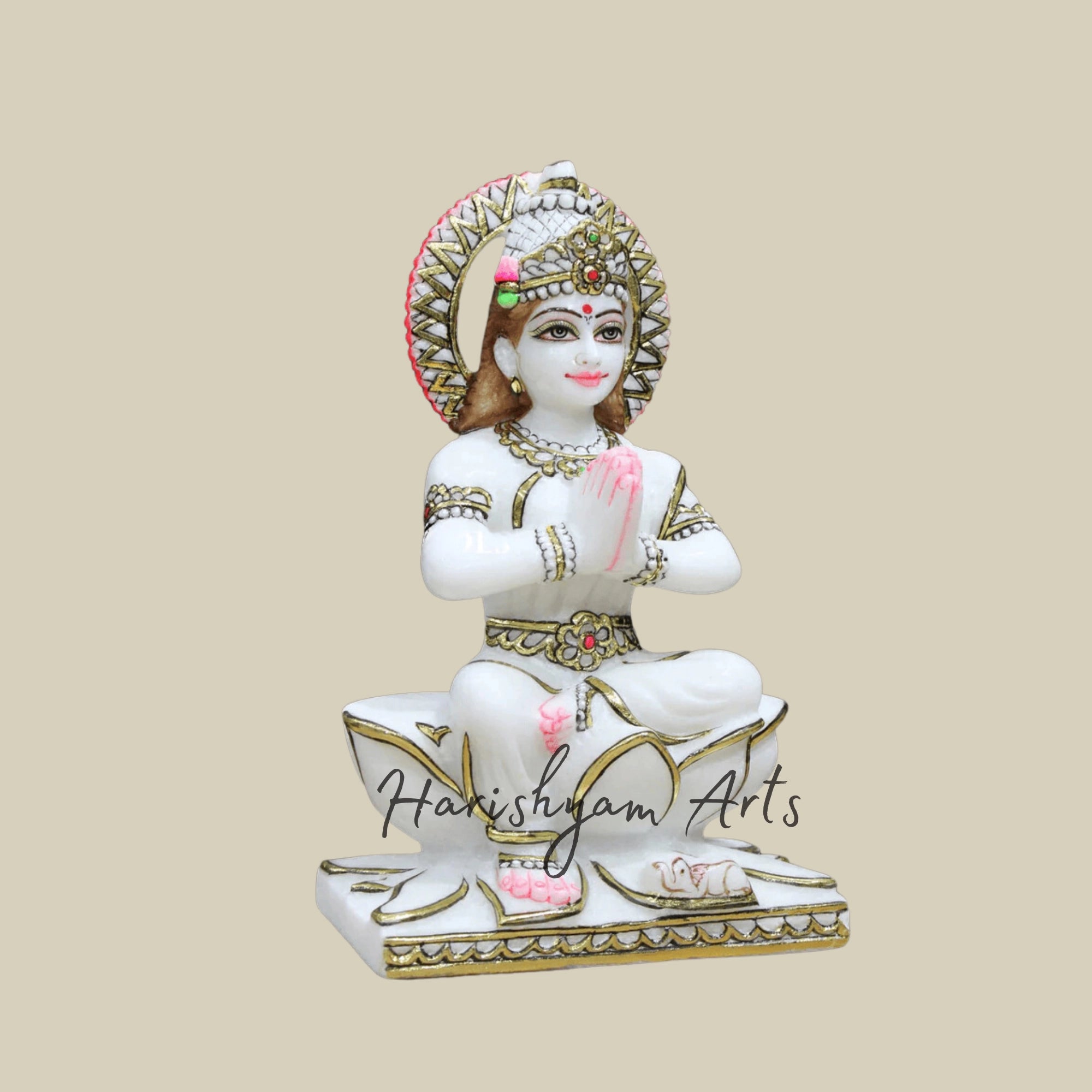 15" Handmade Marble Parvati Mata Murti in Namaskar Posture