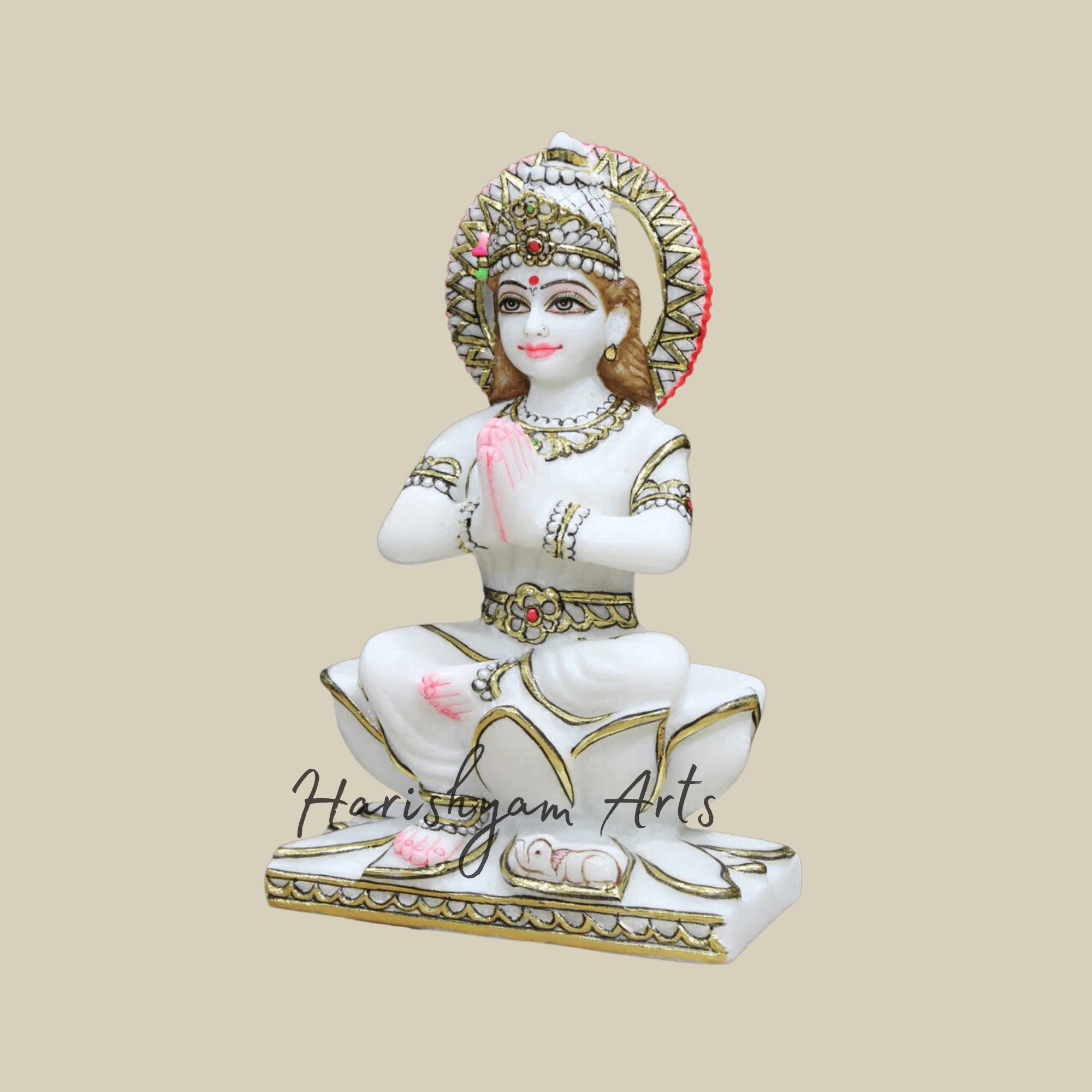 15" Handmade Marble Parvati Mata Murti in Namaskar Posture2