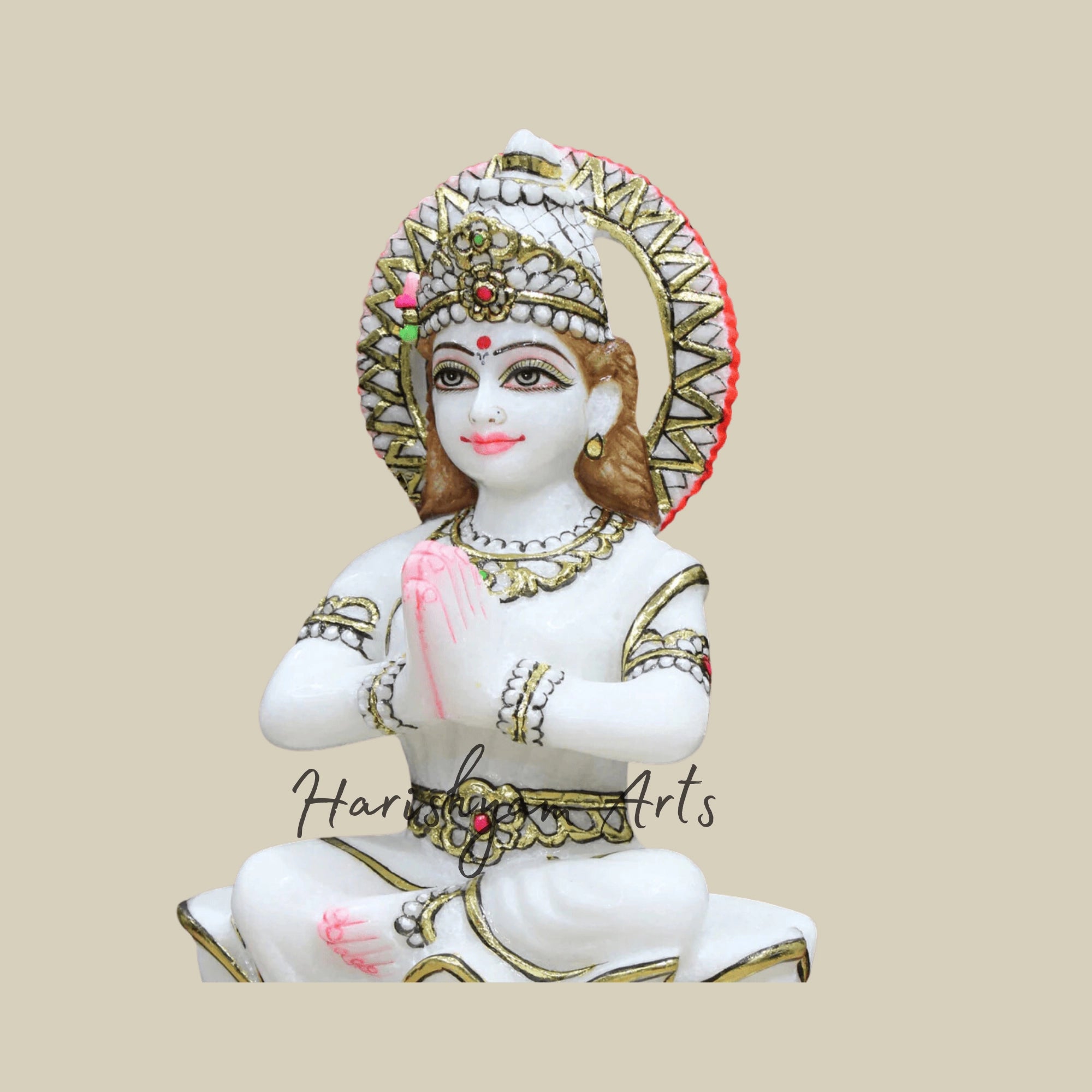 15" Handmade Marble Parvati Mata Murti in Namaskar Posture3