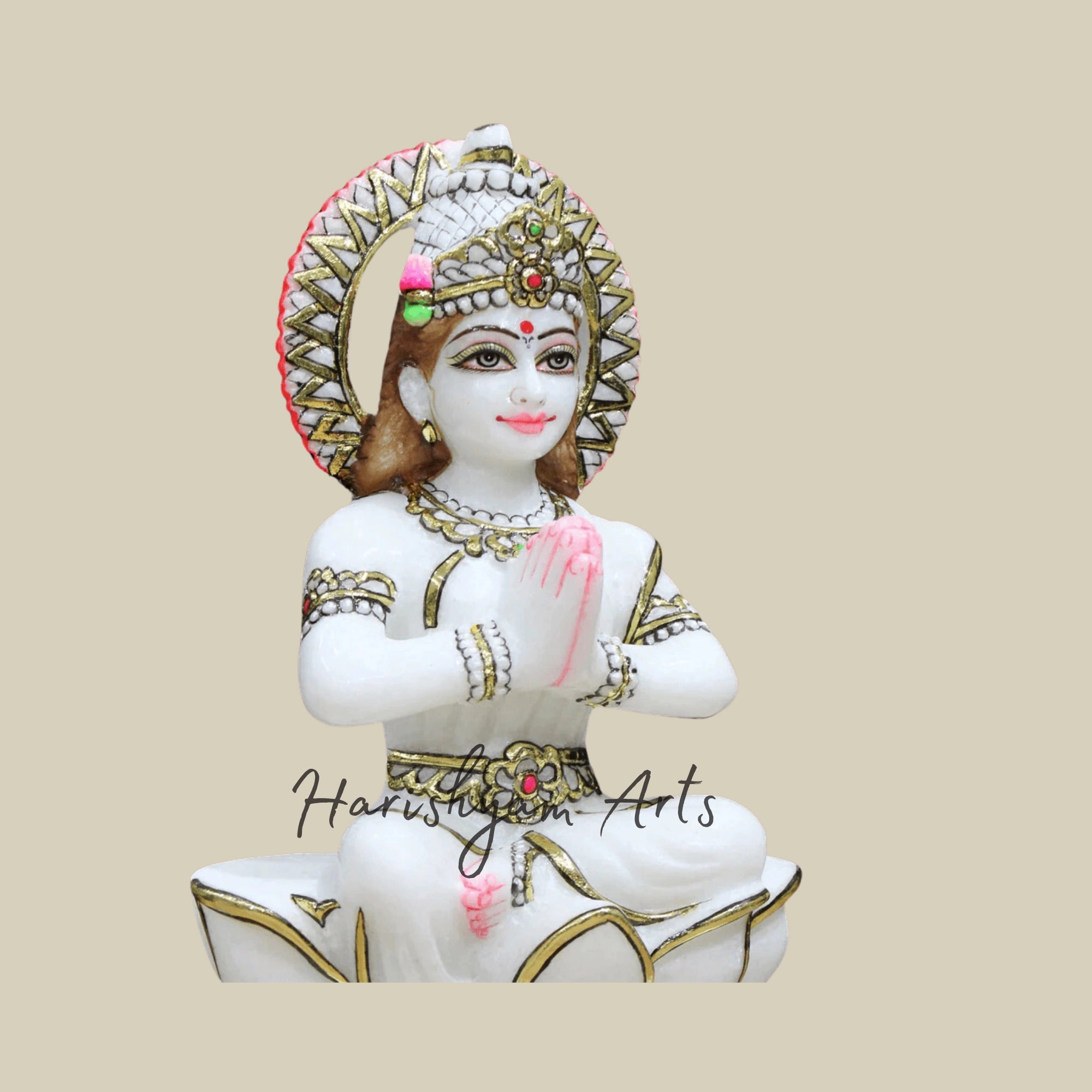 15" Handmade Marble Parvati Mata Murti in Namaskar Posture4