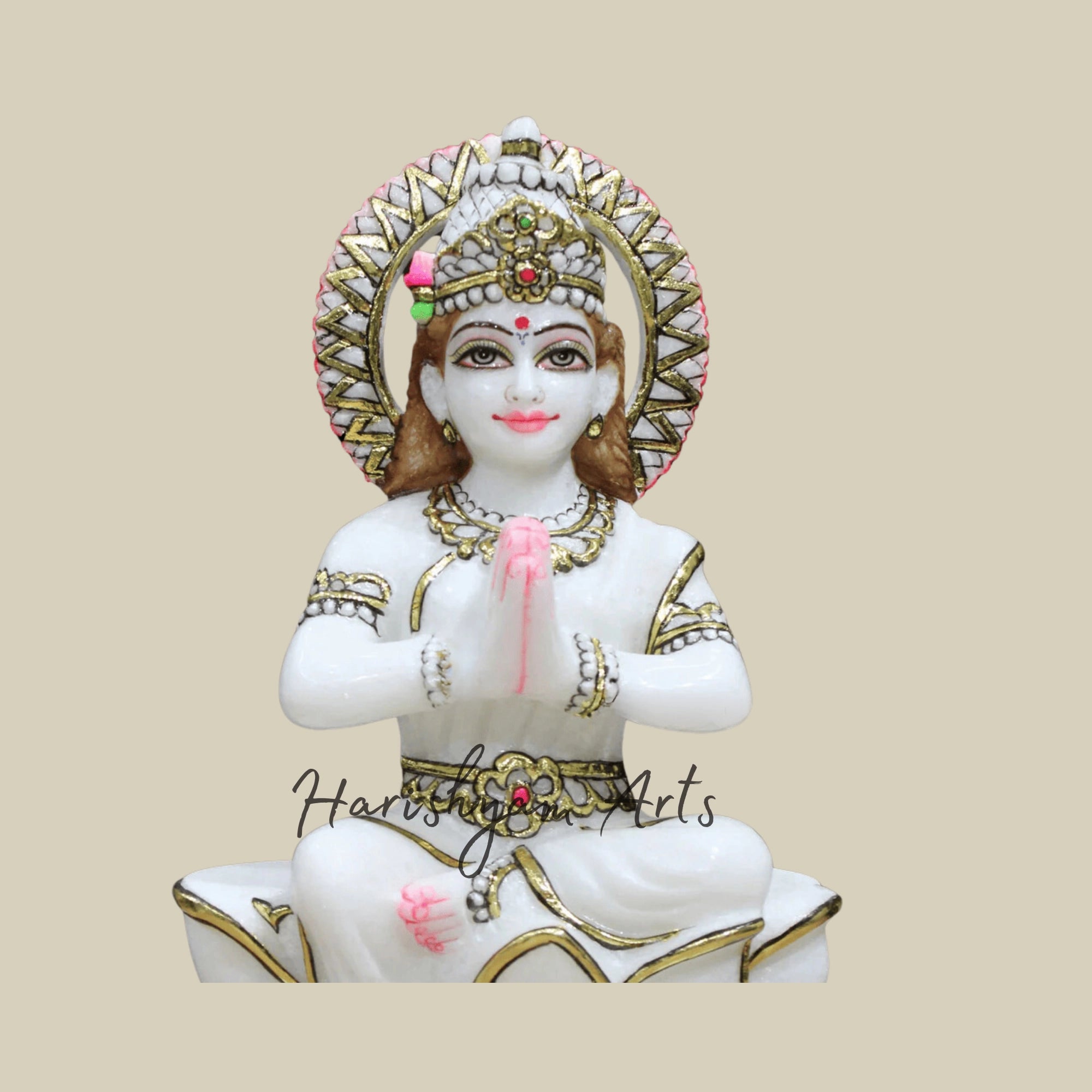 15" Handmade Marble Parvati Mata Murti in Namaskar Posture5