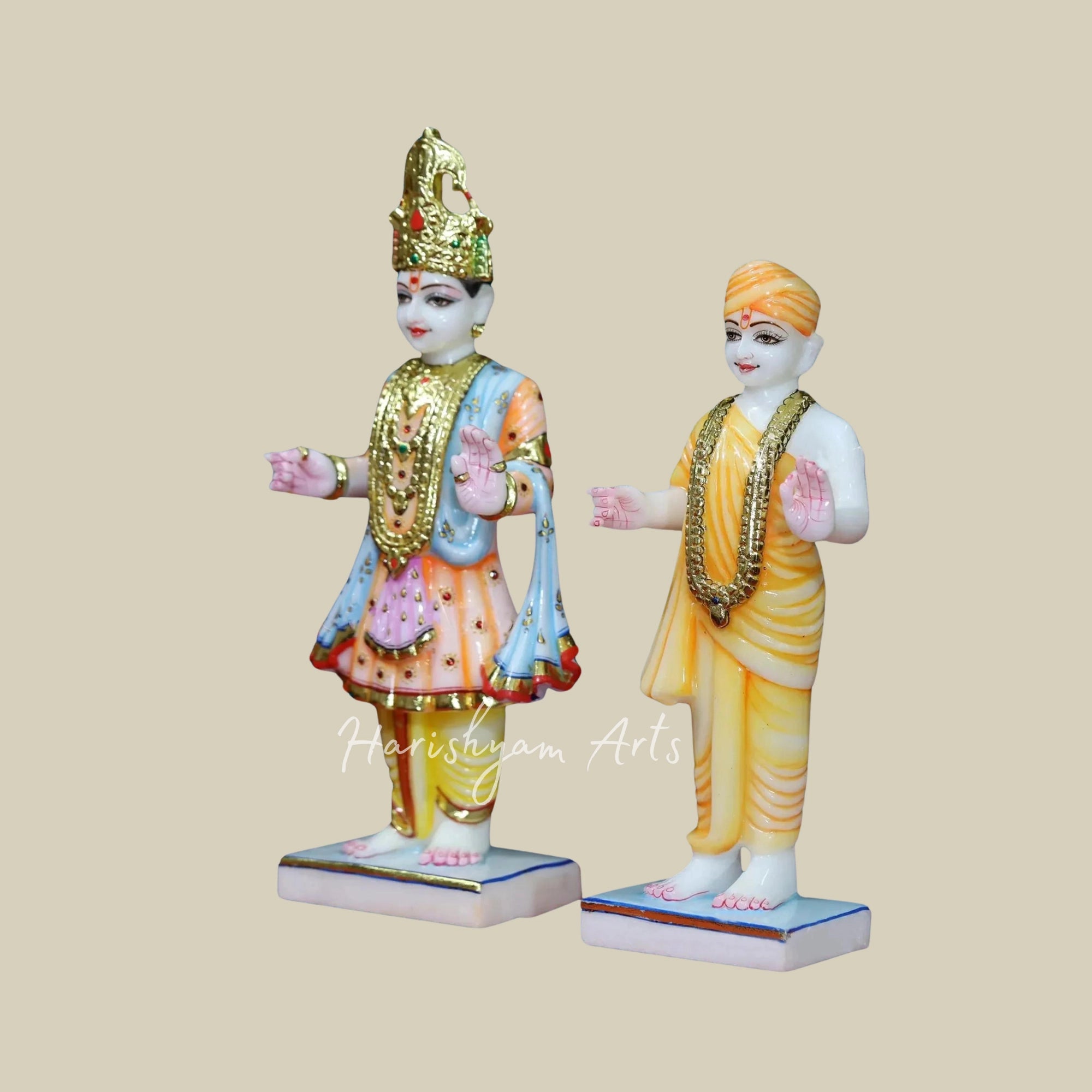 15" Marble Swami Narayan & Akshar Purshottam Statue