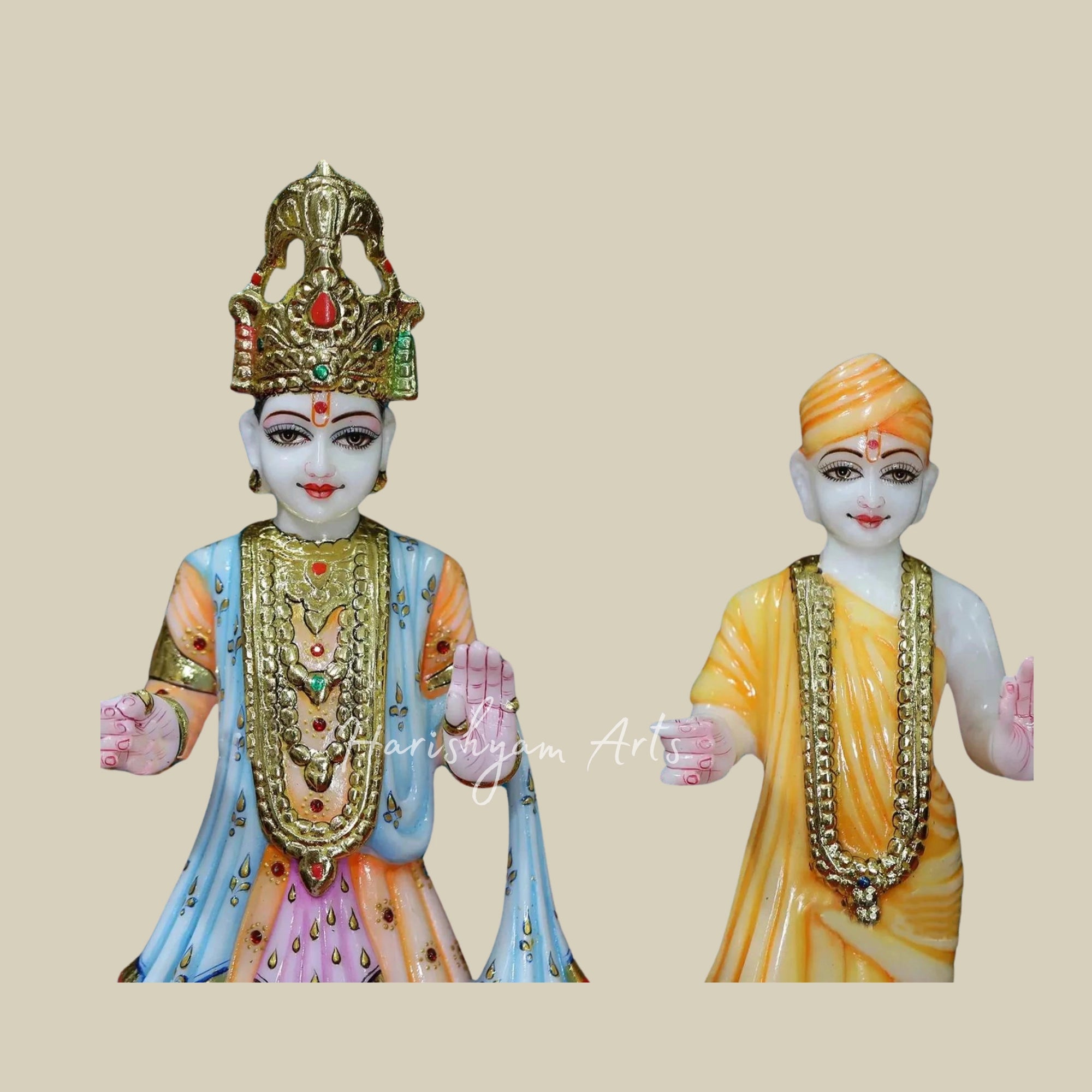 15" Marble Swami Narayan & Akshar Purshottam Statue1