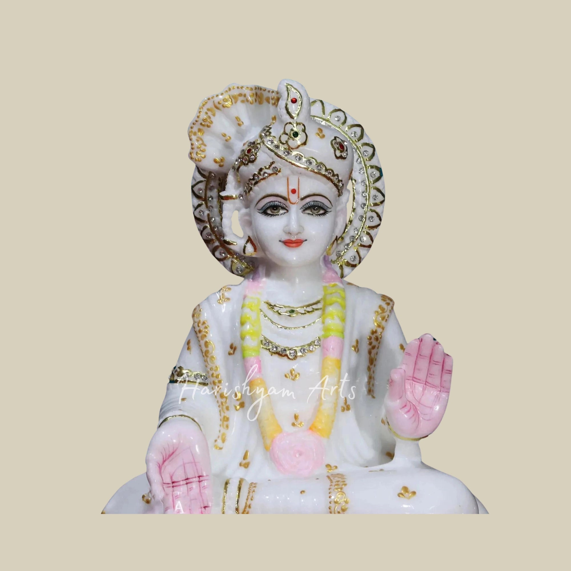 15" Seated Swami Narayan Makrana Marble Moorti