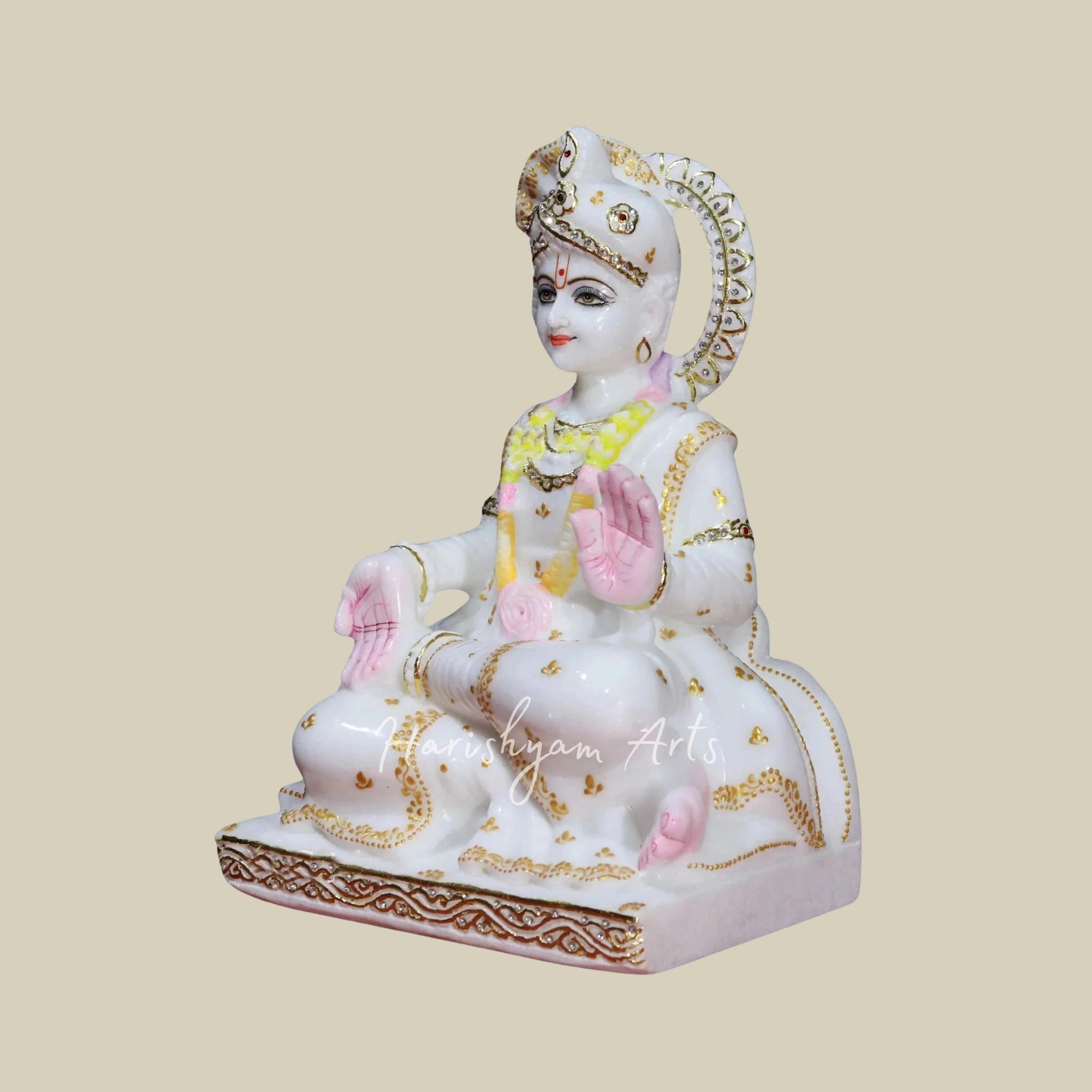 15" Seated Swami Narayan Makrana Marble Moorti