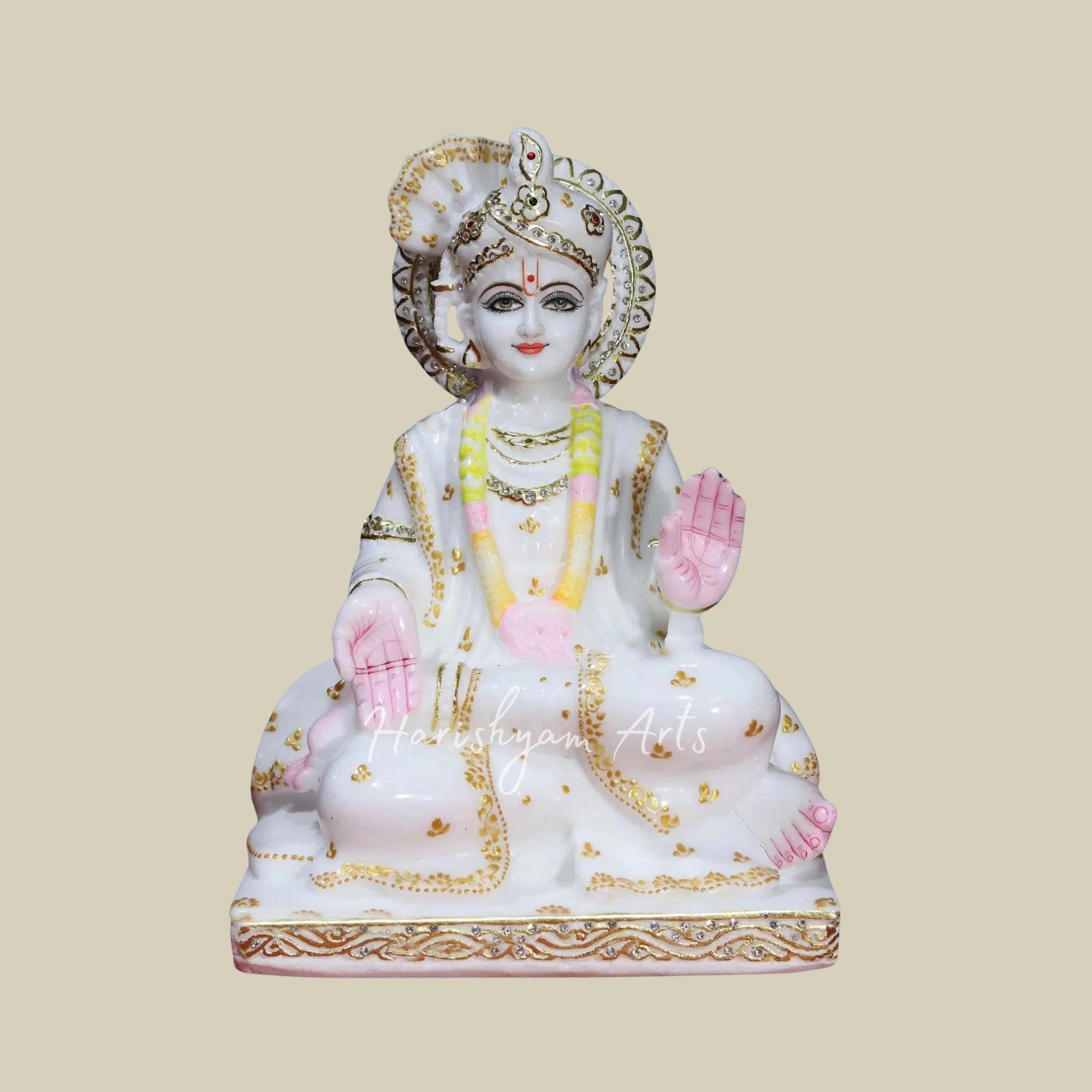 15" Seated Swami Narayan Makrana Marble Moorti