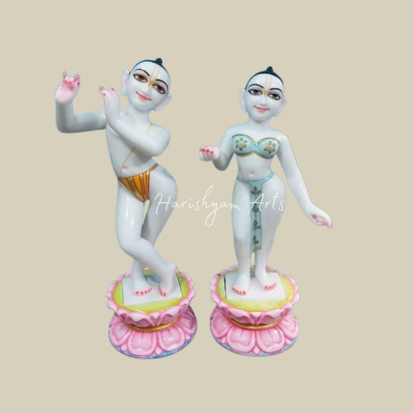 15 inches White Marble Iskcon Radha Krishna Murti