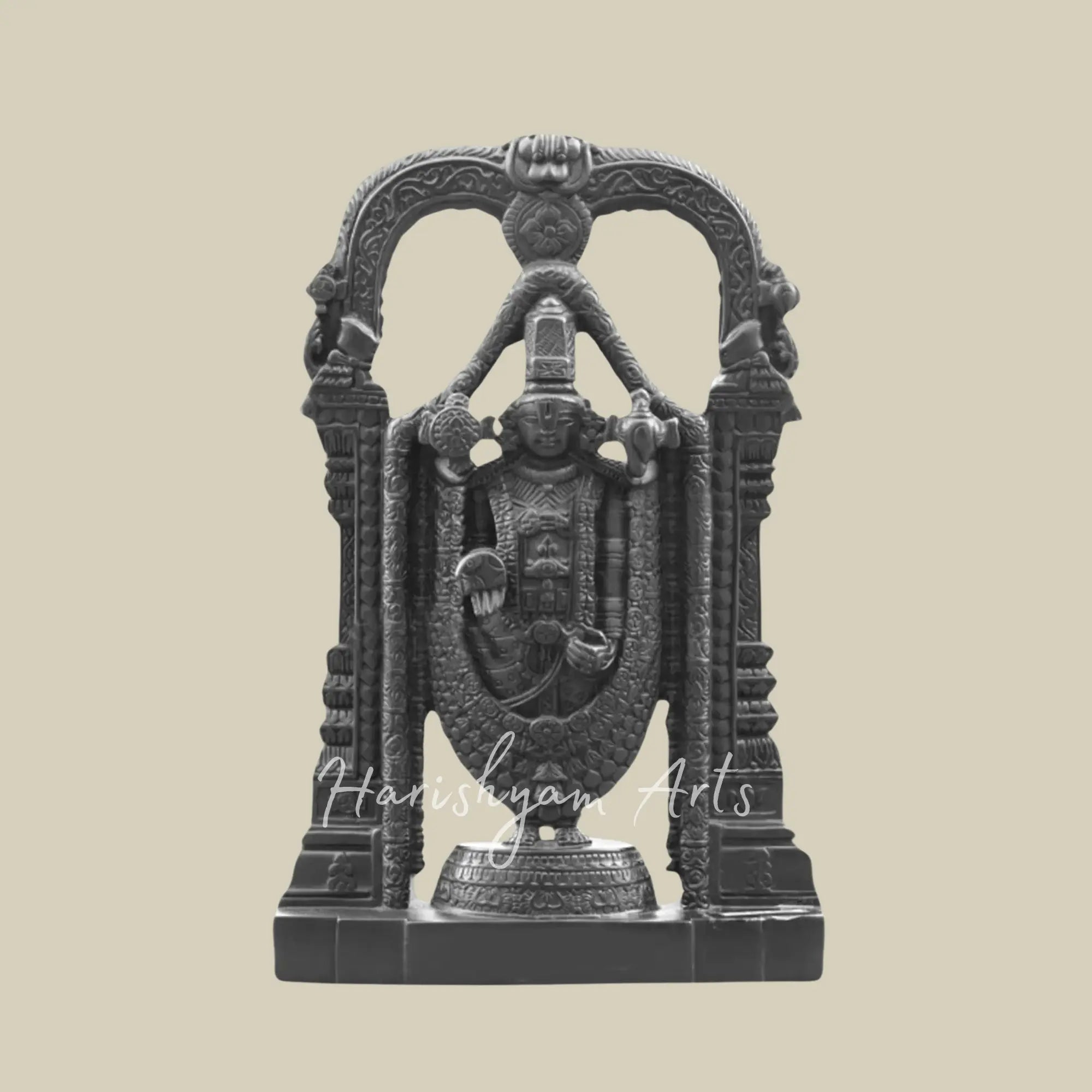 15 inches Beautifully Carved Tirupati Balaji   Black Marble Moorti