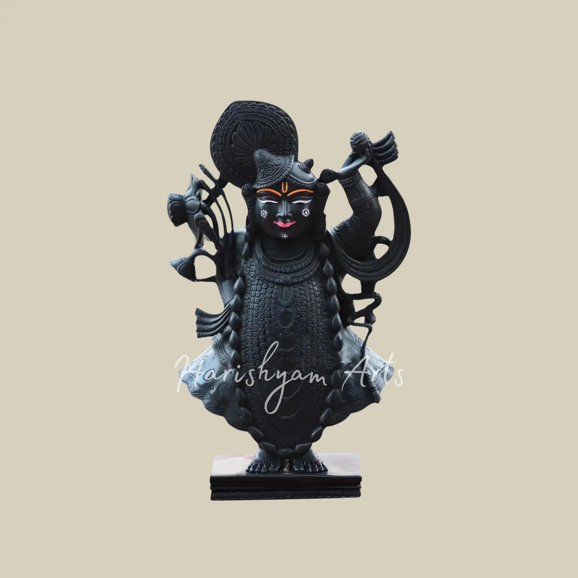 15 inches Black Marble Carved Shrinathji Moorti