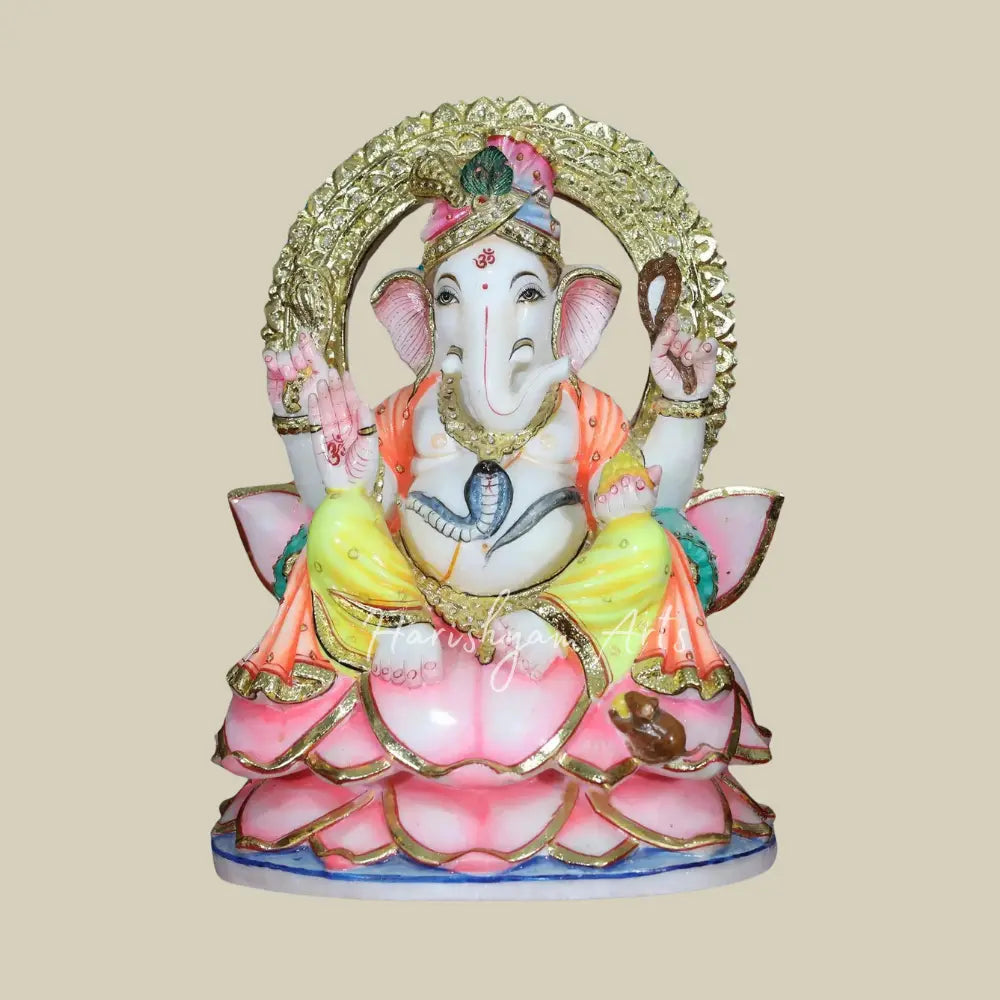 15" Colorful Lord Ganesha Idol in Makrana Marble