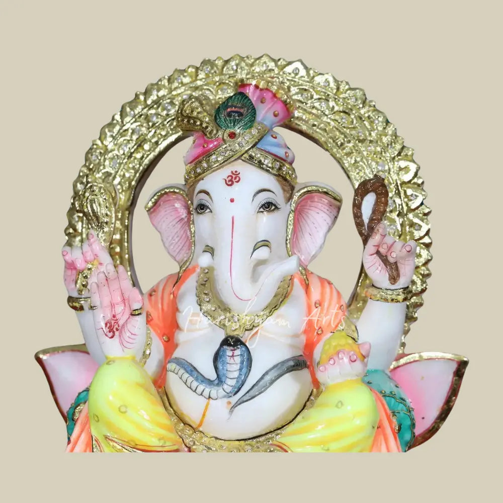 15" Colorful Lord Ganesha Idol in Makrana Marble