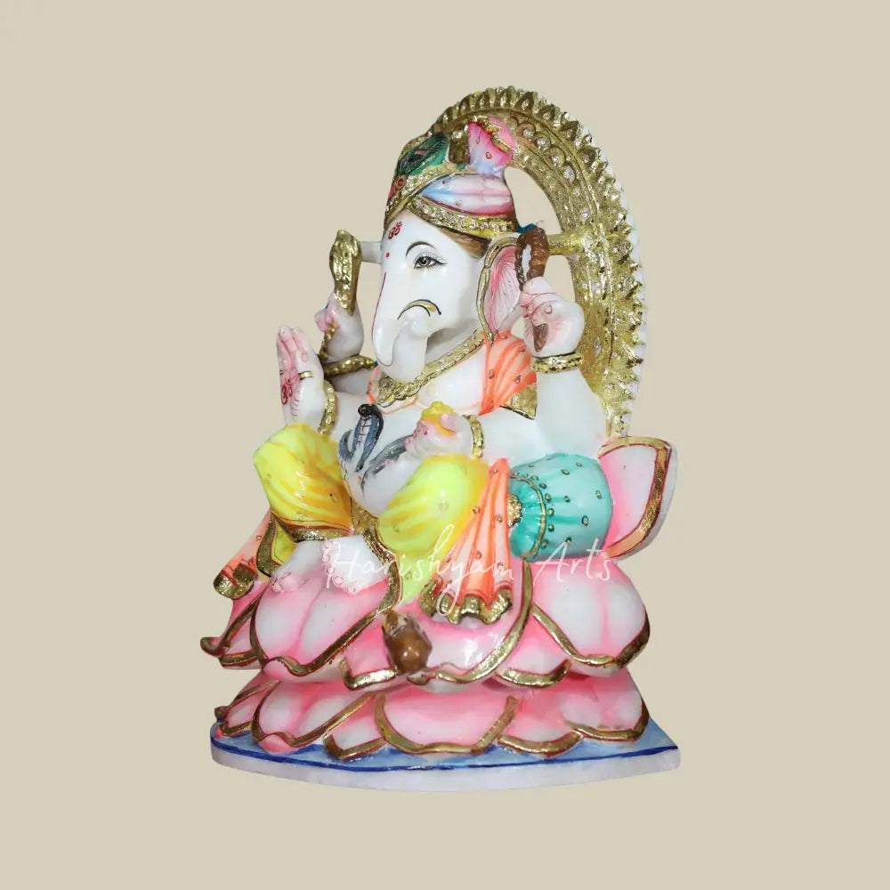 15" Colorful Lord Ganesha Idol in Makrana Marble