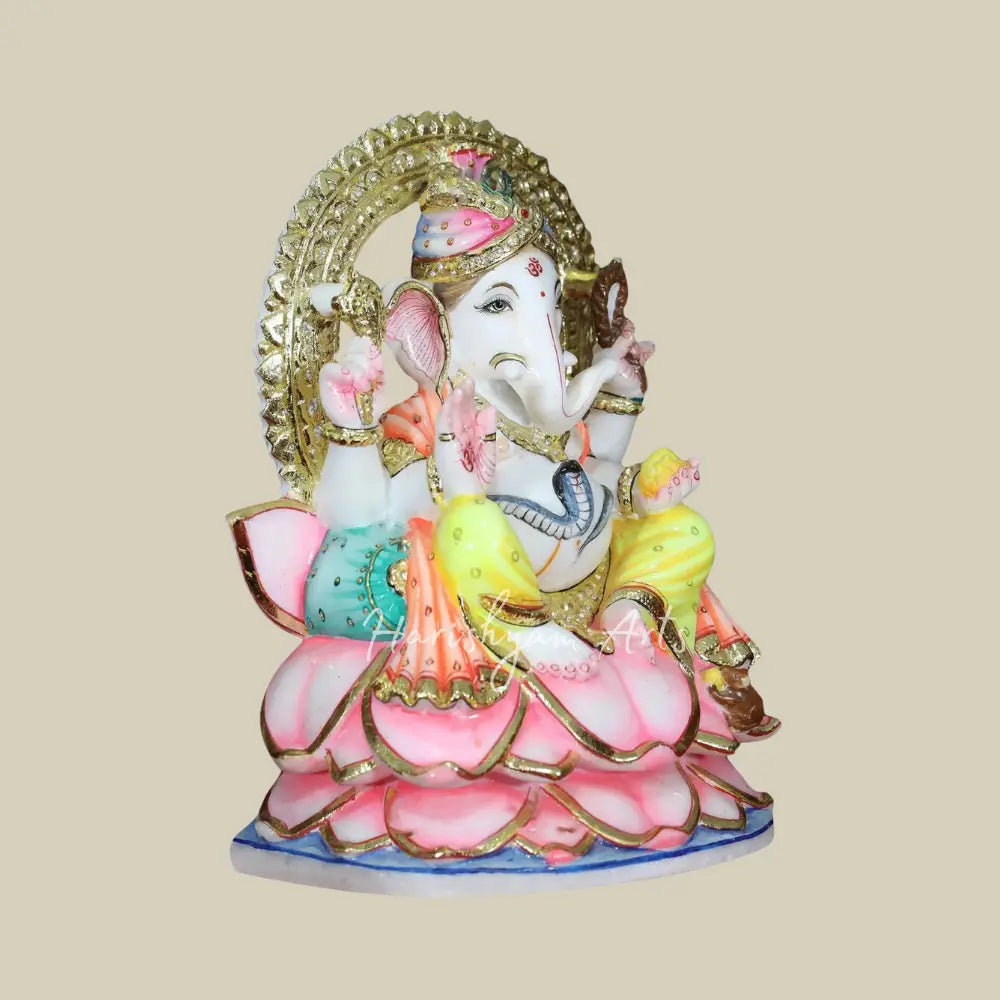 15" Colorful Lord Ganesha Idol in Makrana Marble