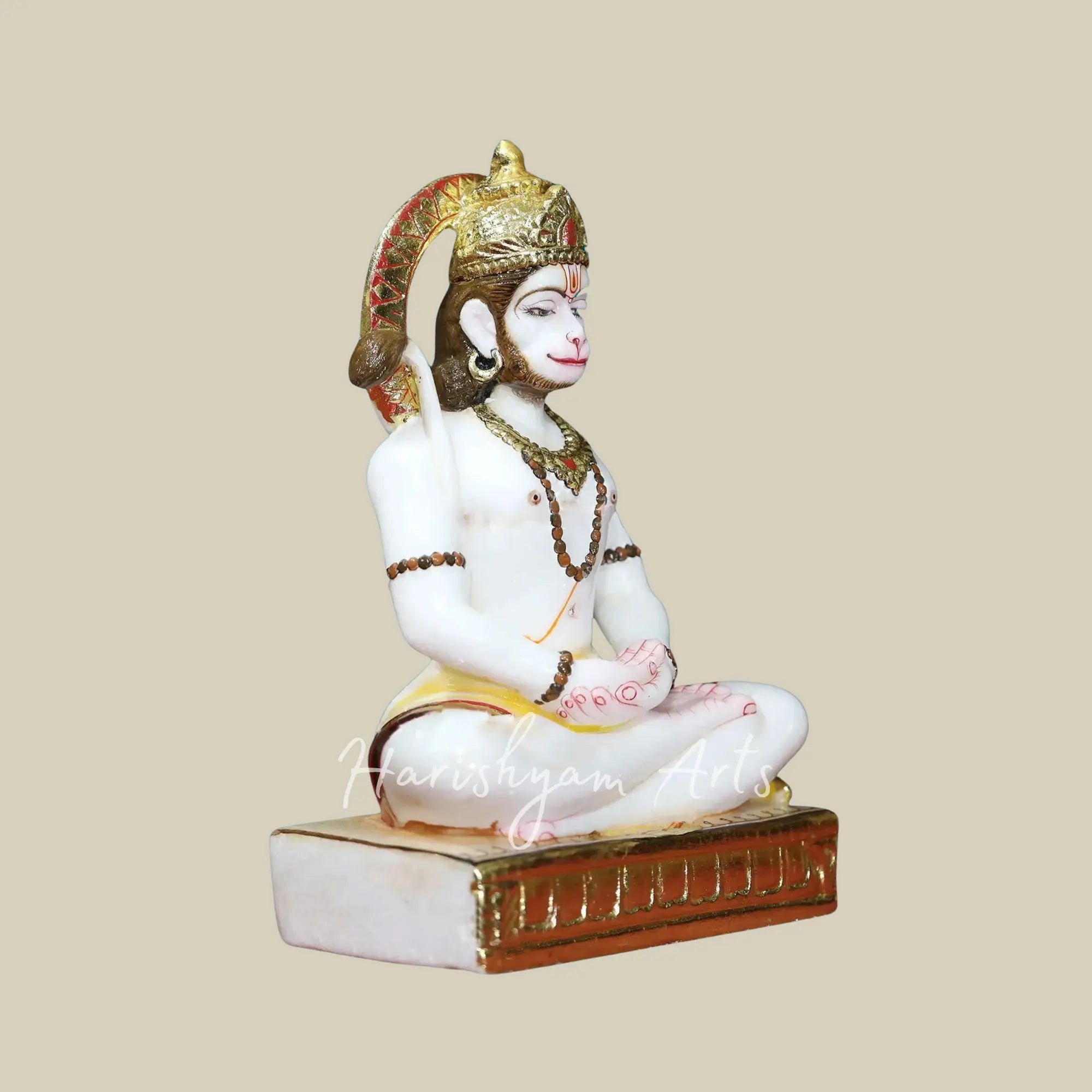 15 inches Lord Hanuman in Meditation Positon White Makrana Marble Statue 1