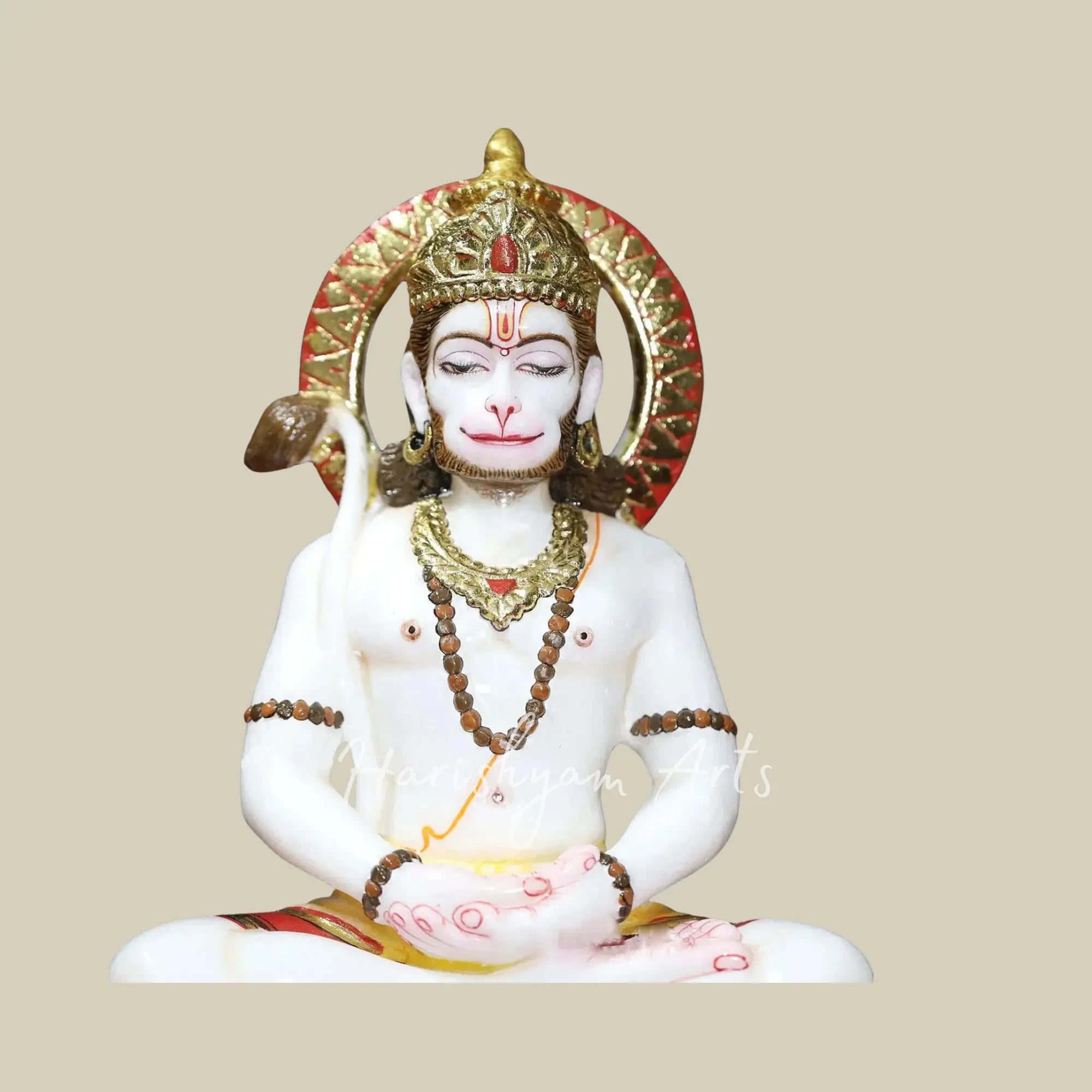 15 inches Lord Hanuman in Meditation Positon White Makrana Marble Statue 2