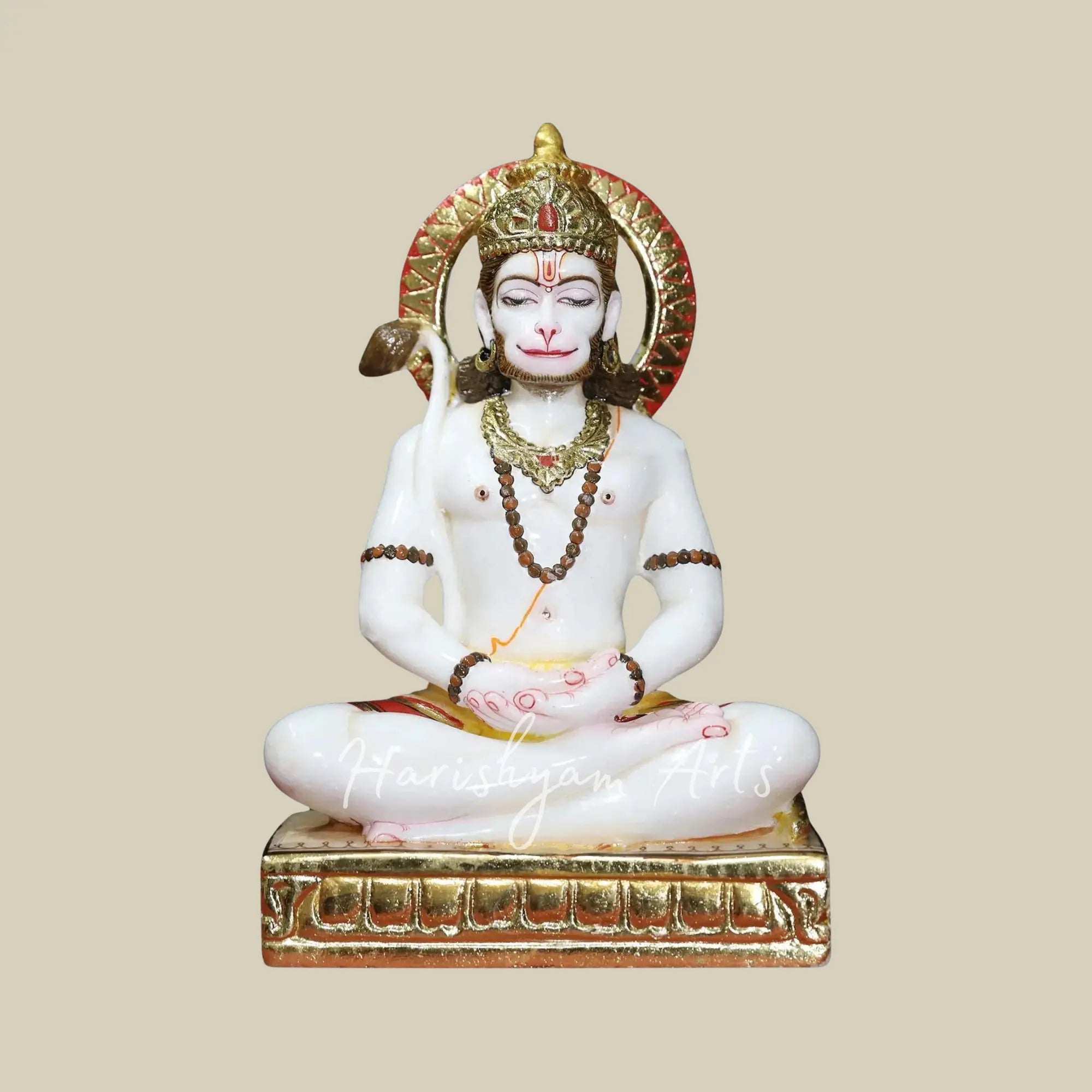 15 inches Lord Hanuman in Meditation Positon White Makrana Marble Statue 3