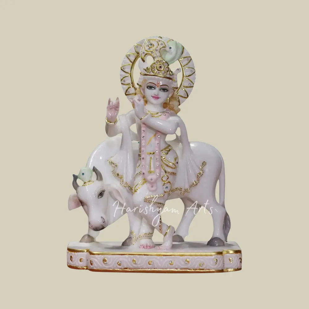 15" Lord Krishna with His Cow marble idol