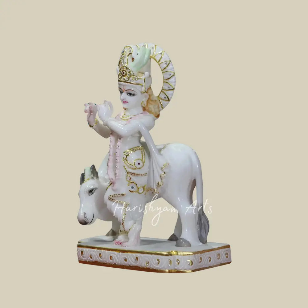 15" Lord Krishna with His Cow marble idol