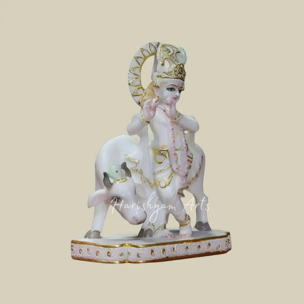 15" Lord Krishna with His Cow marble idol