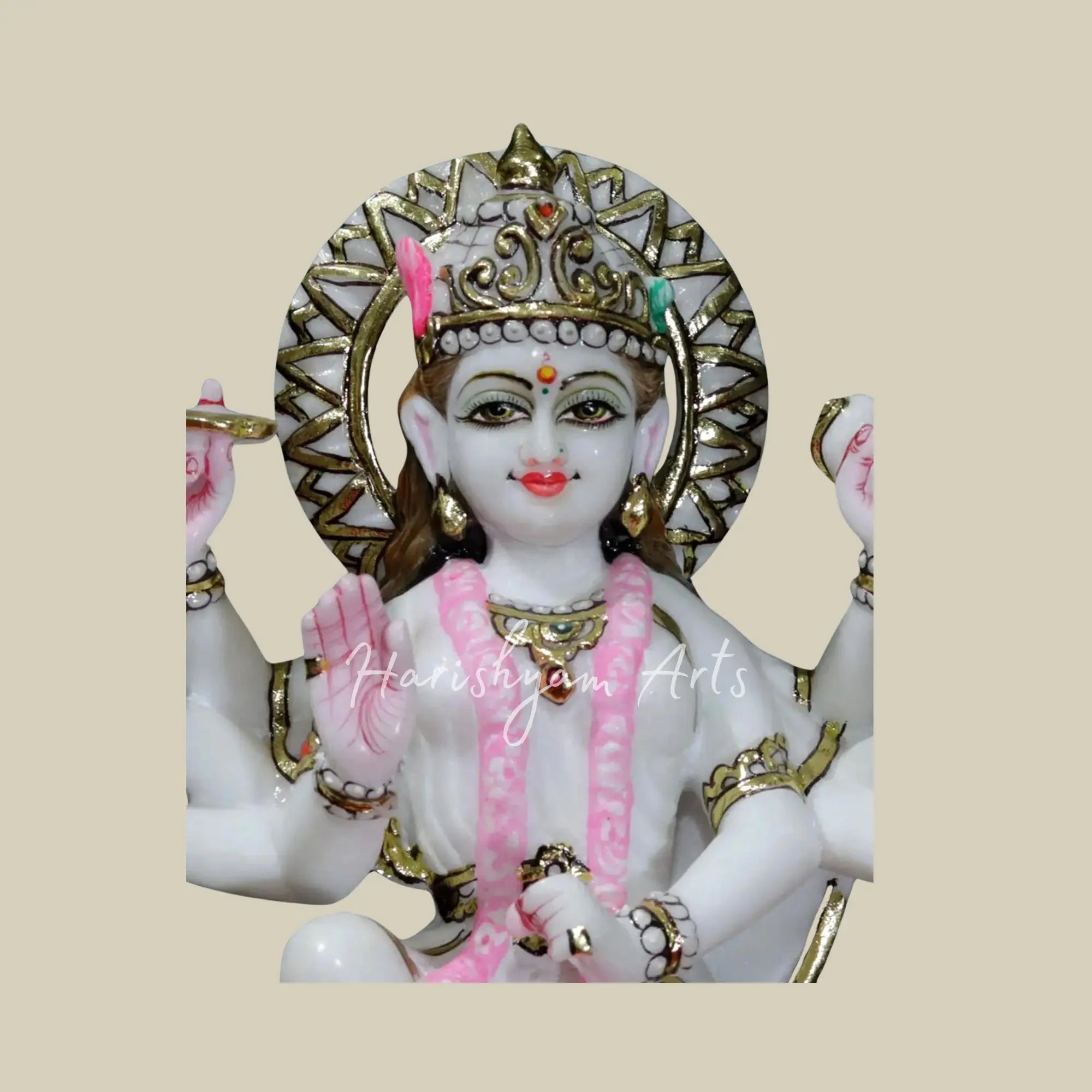 15" Marble Durga idol with lion