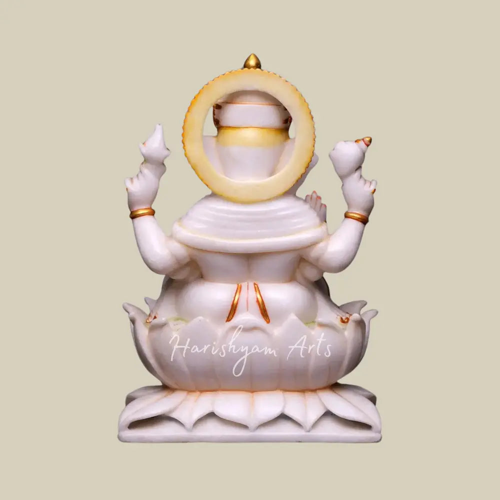 15" Marble Ganesh Statue Seated on Lotus