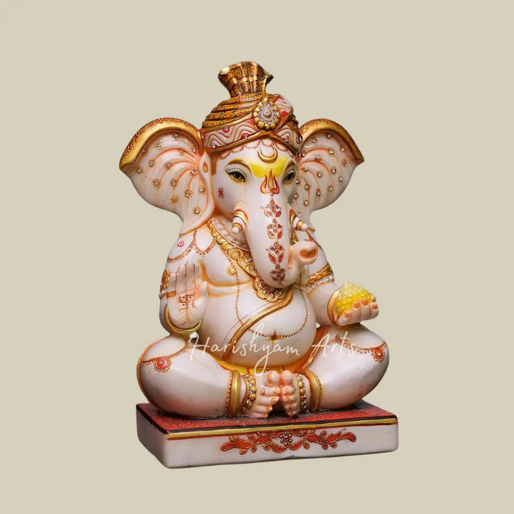 15" Marble Ganesha Deity For Home