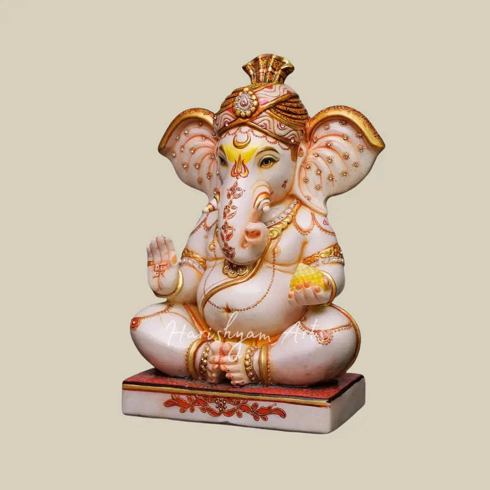 15" Marble Ganesha Deity For Home